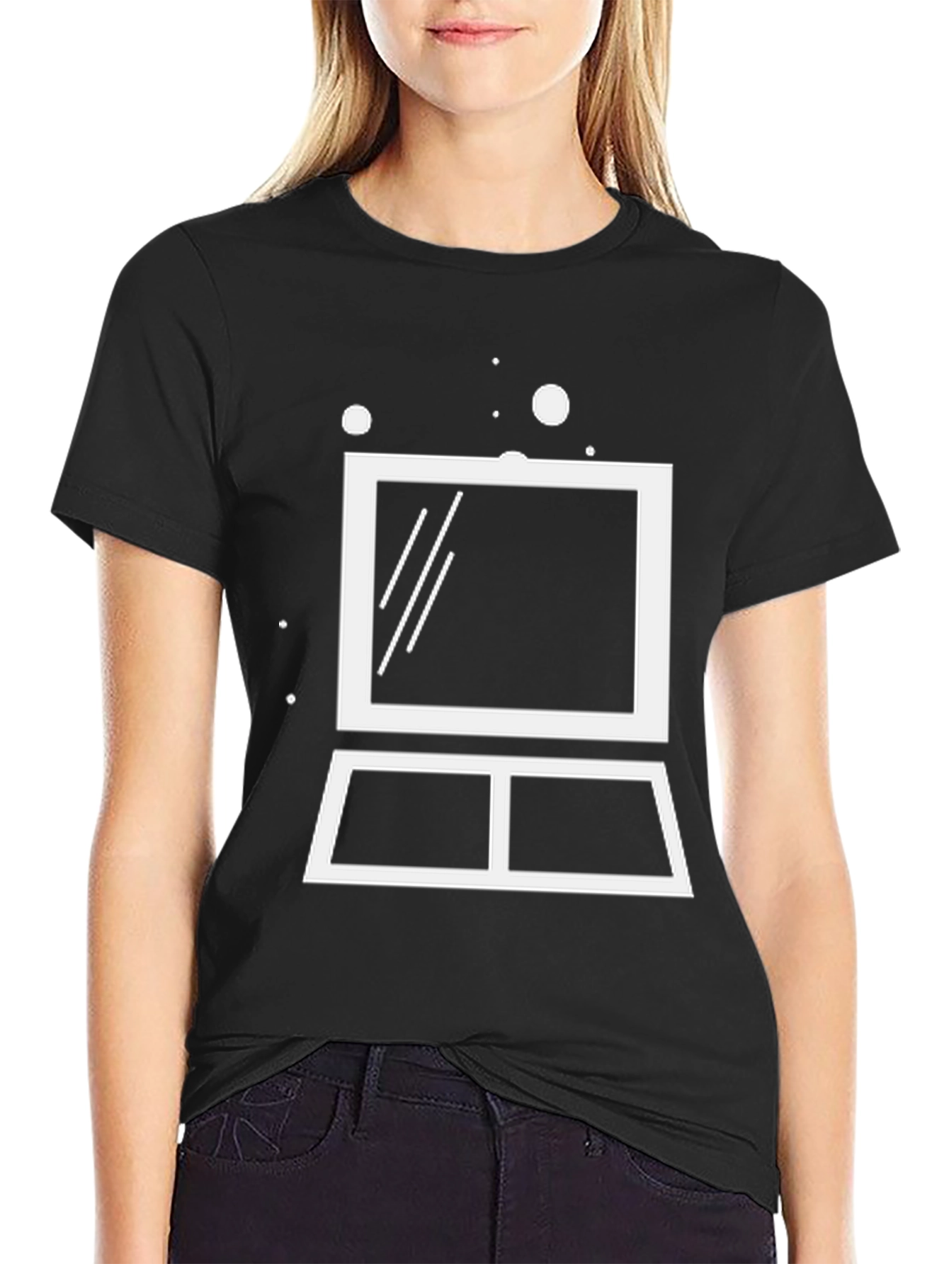 Black Minimalist Laptop Graphic Tee - Black Cotton Blend view 2