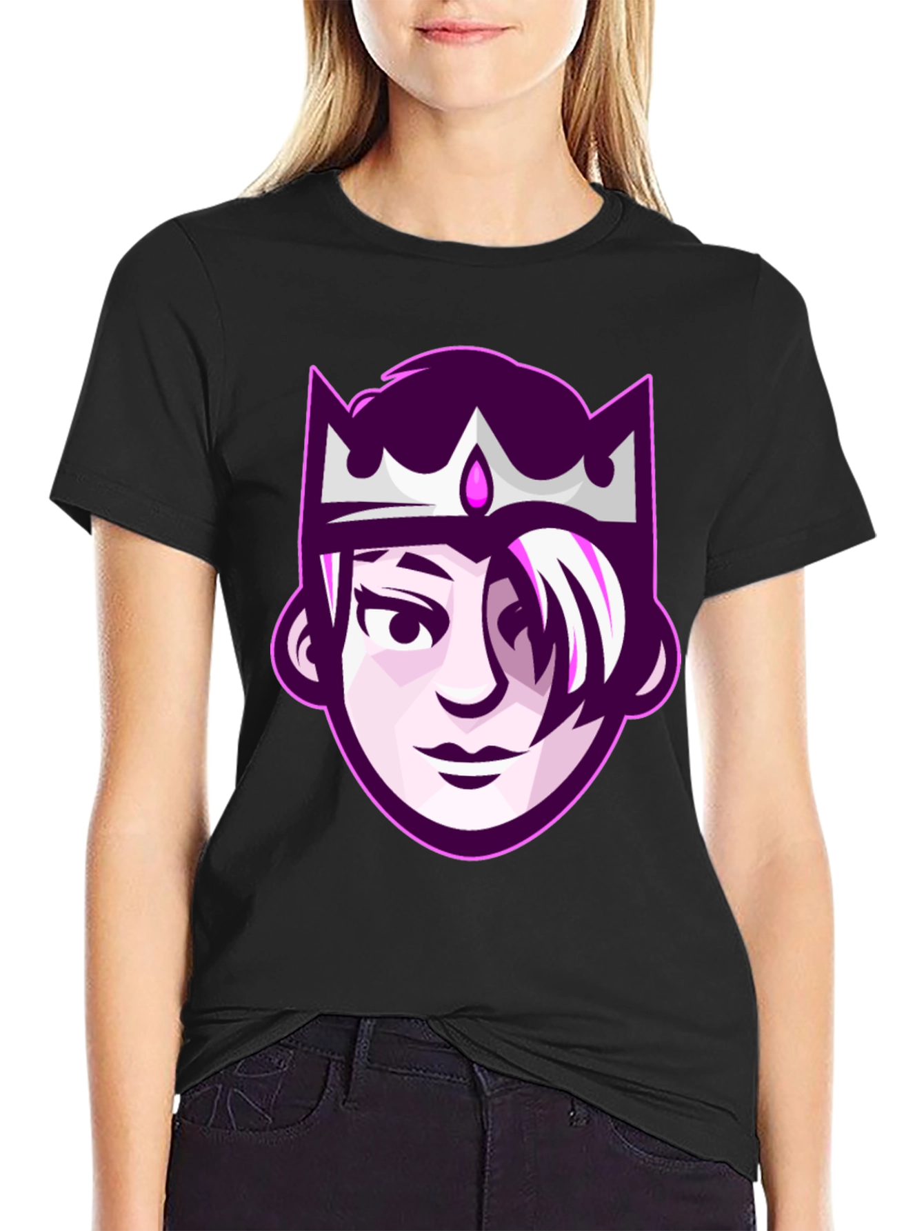 Black Queen Cartoon Graphic Tee - Black Unisex T-Shirt view 2