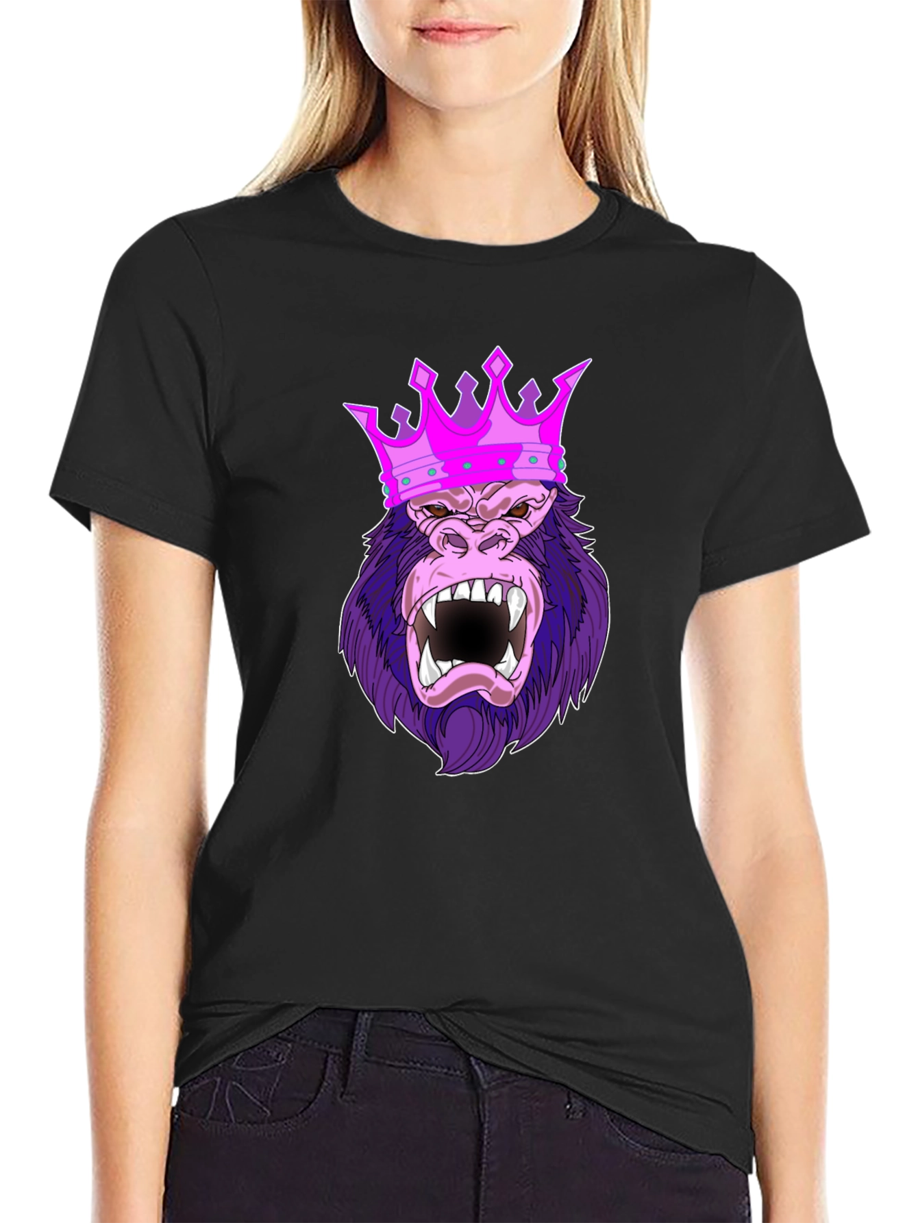 Black King Kong T-Shirt - Gorilla Crown Graphic Tee view 2