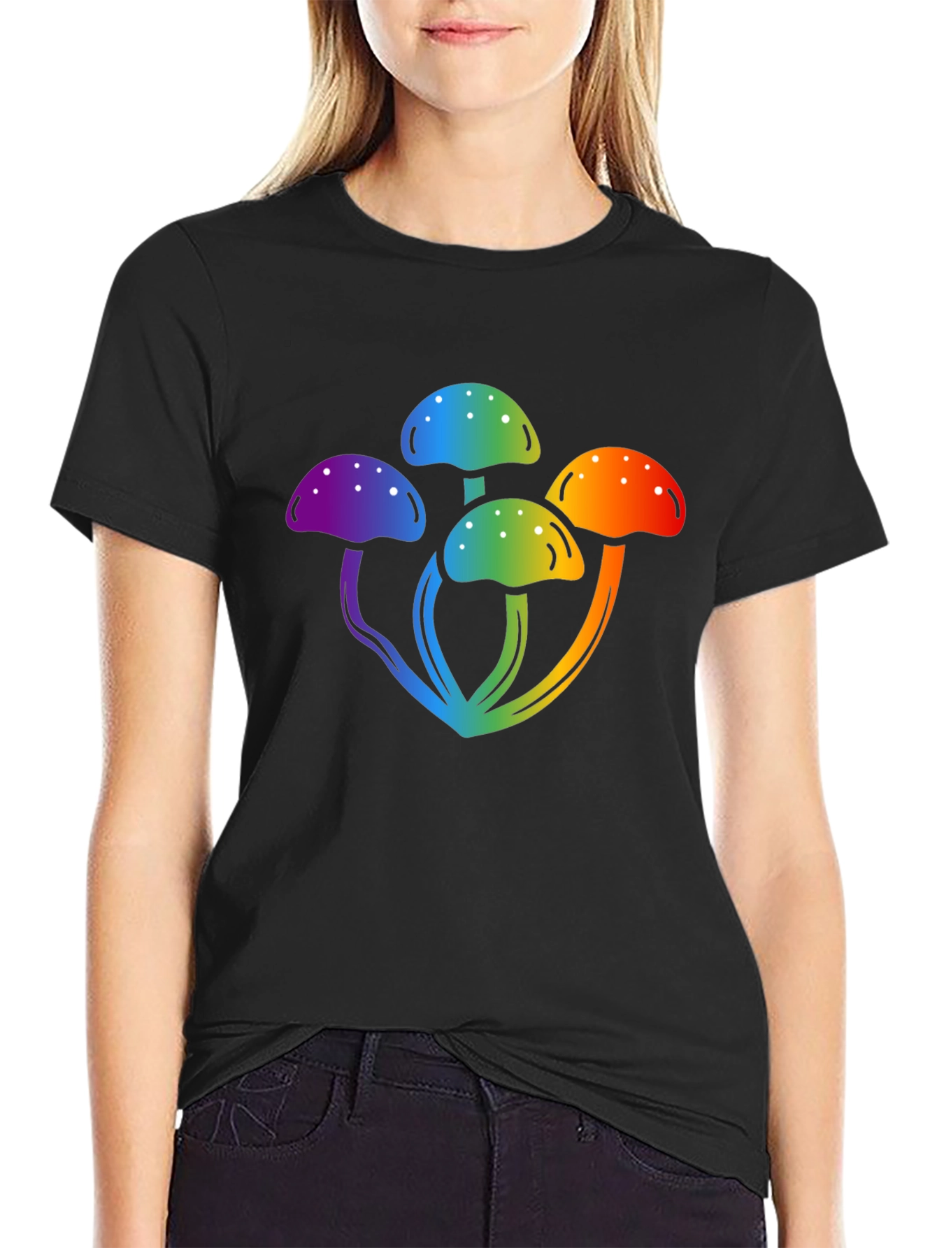 Black Rainbow Mushroom Graphic Black T-Shirt view 2