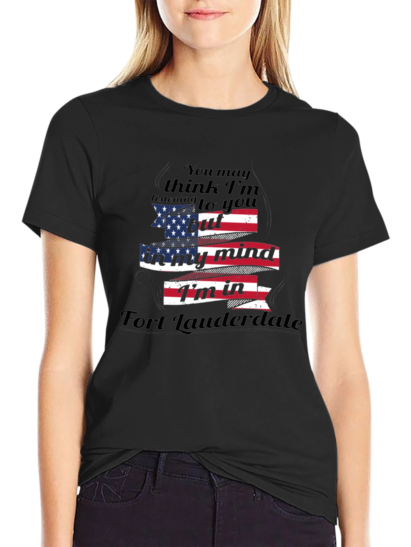 Black Fort Lauderdale Mind T-Shirt - American Flag view 2