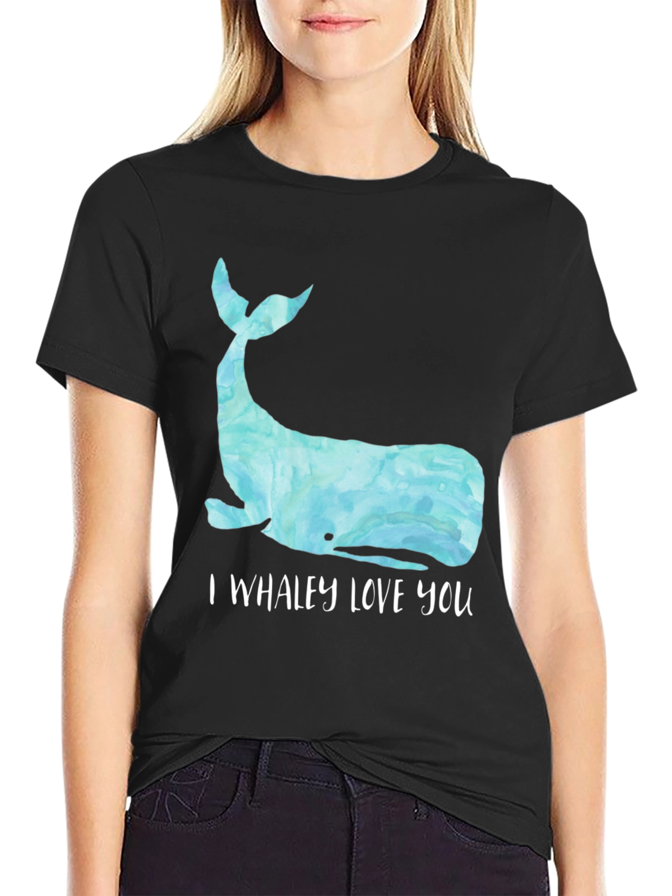 Black Whaley Love You T-Shirt - Cute Whale Graphic Tee view 2