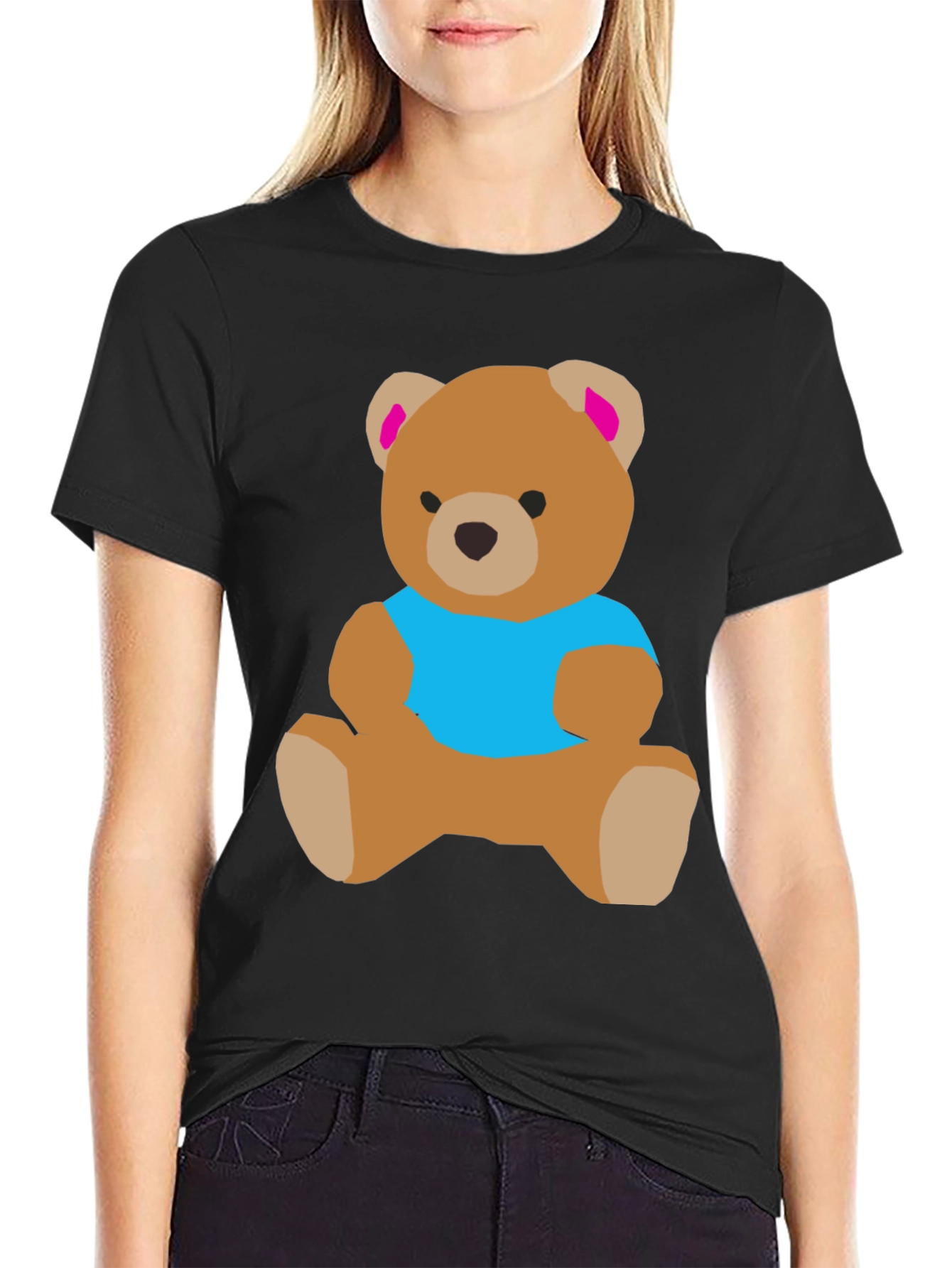 Black Cute Teddy Bear Graphic T-Shirt view 2