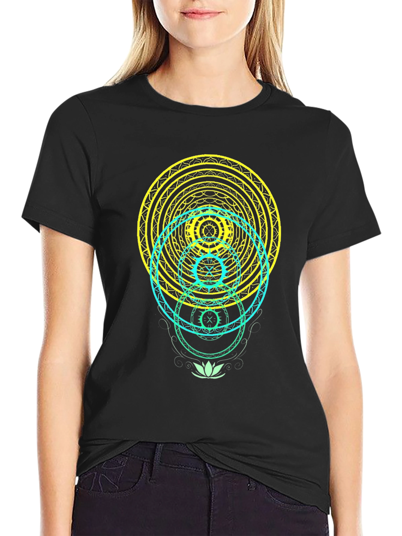 Black Geometric Mandala Graphic Tee - Black view 2