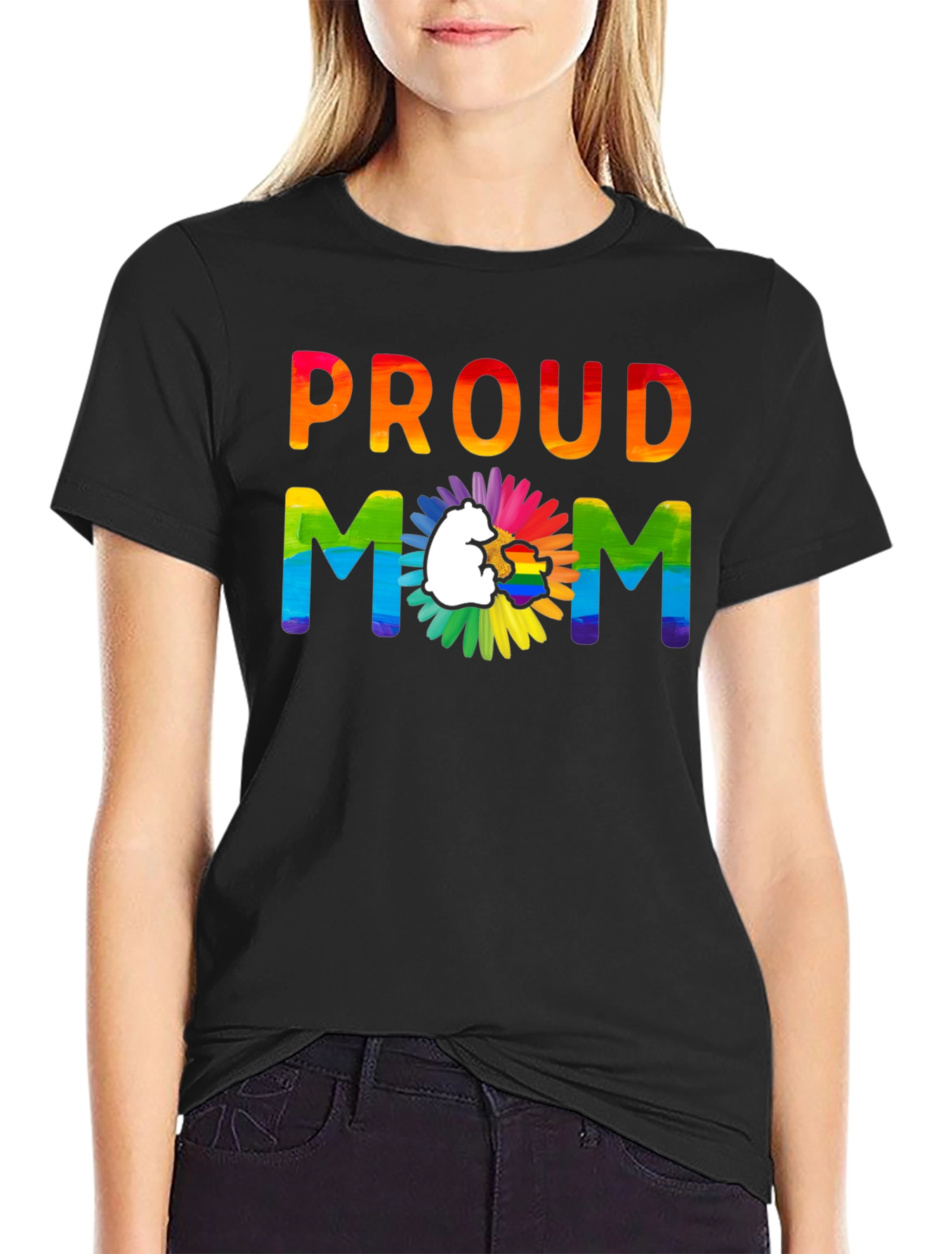 Black Proud Mom LGBTQ+ Pride T-Shirt view 2
