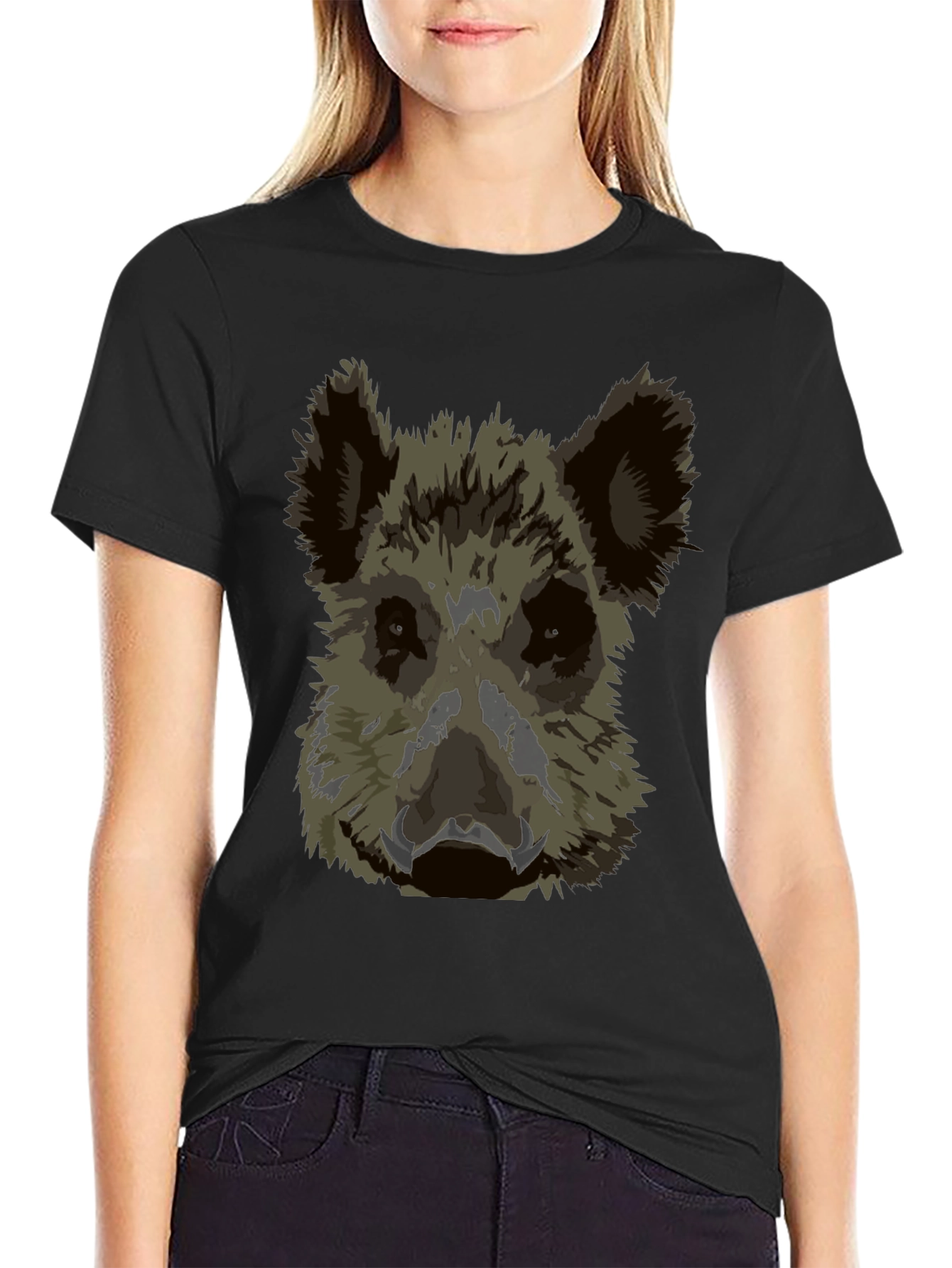 Black Wild Boar Graphic Tee - Black Cotton T-Shirt view 2