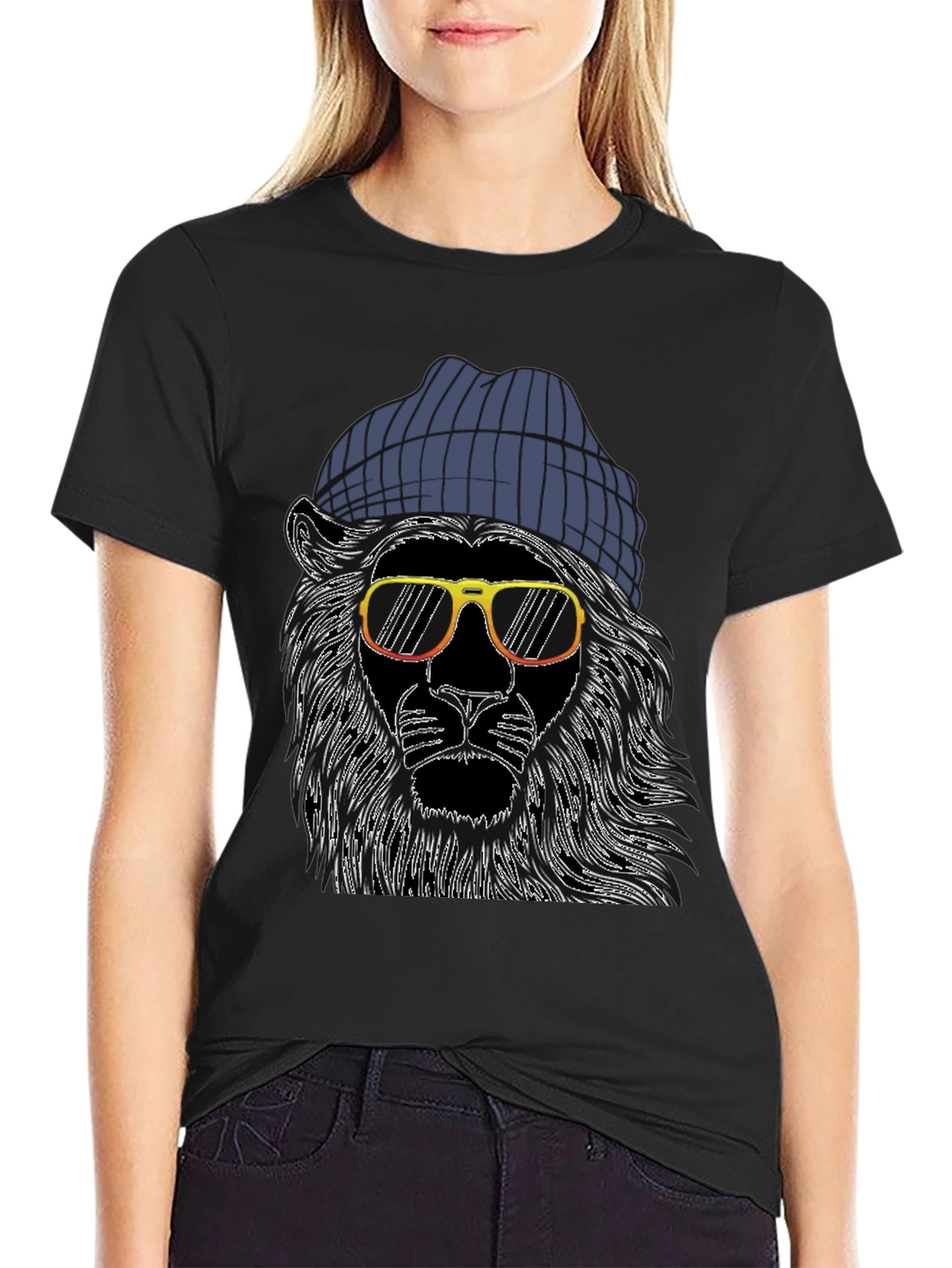 Black Cool Lion Graphic Tee - Men's Black T-Shirt view 2