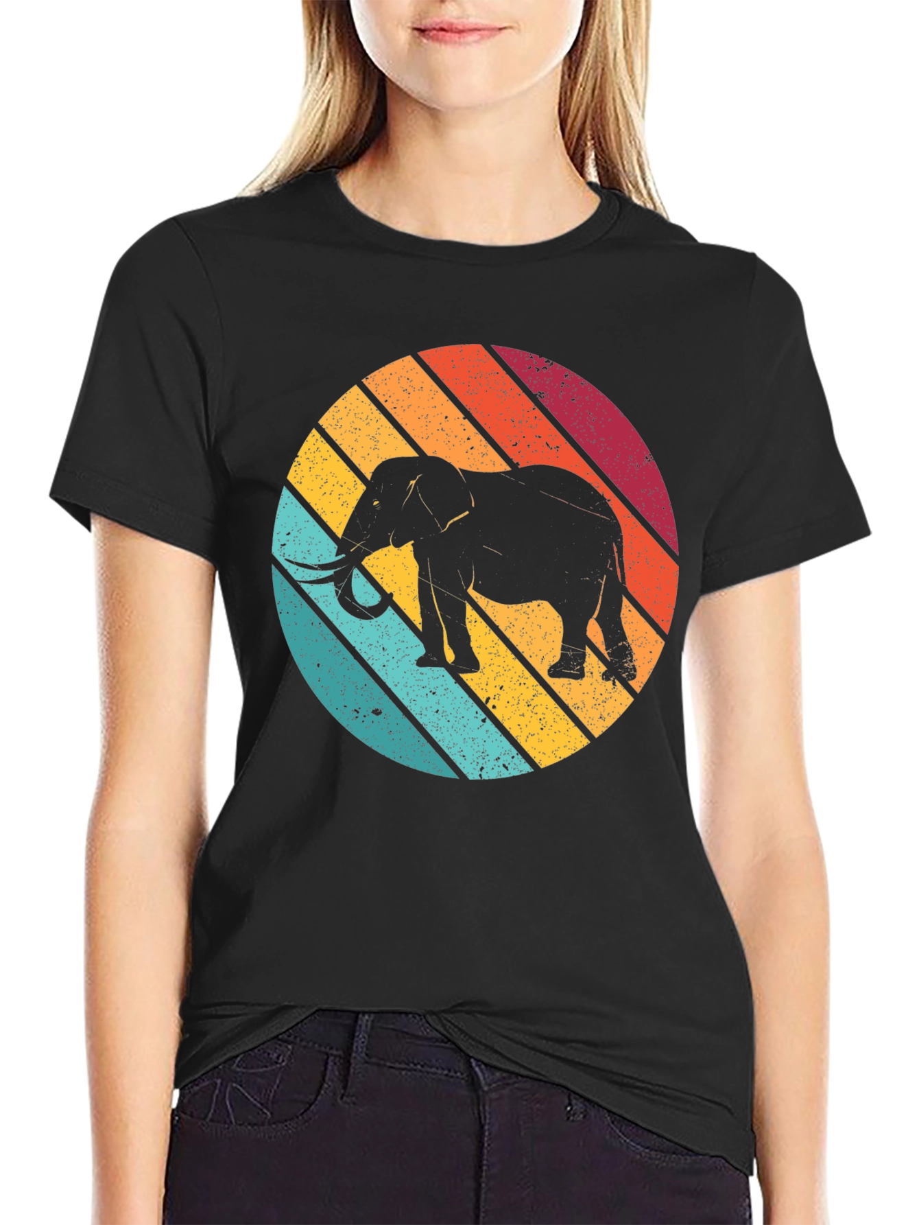 Black Retro Elephant T-Shirt - Vintage Style Graphic Tee view 2