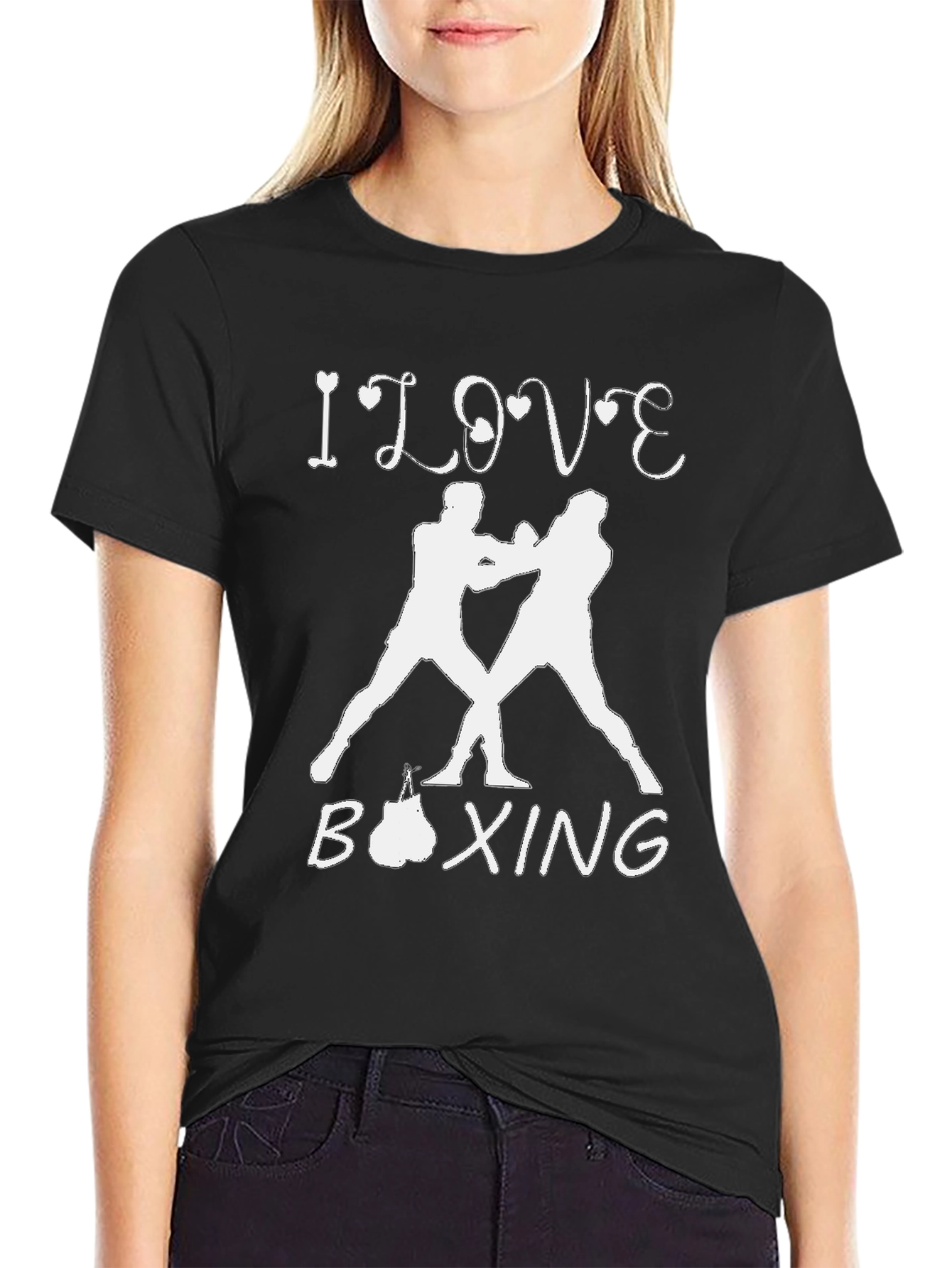 Black I Love Boxing Black T-Shirt view 2