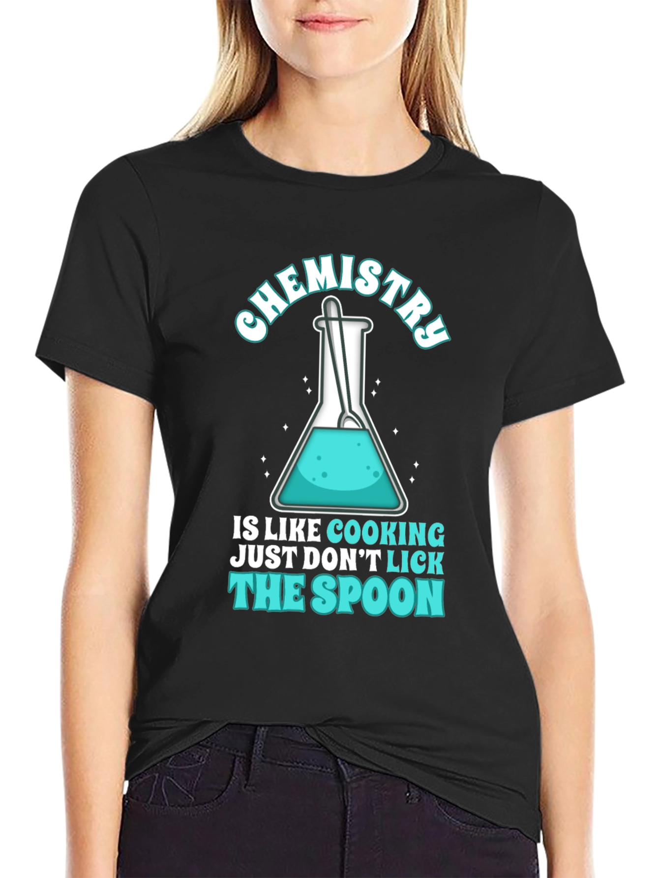 Black Chemistry Cooking T-Shirt - Don't Lick The Spoon view 2