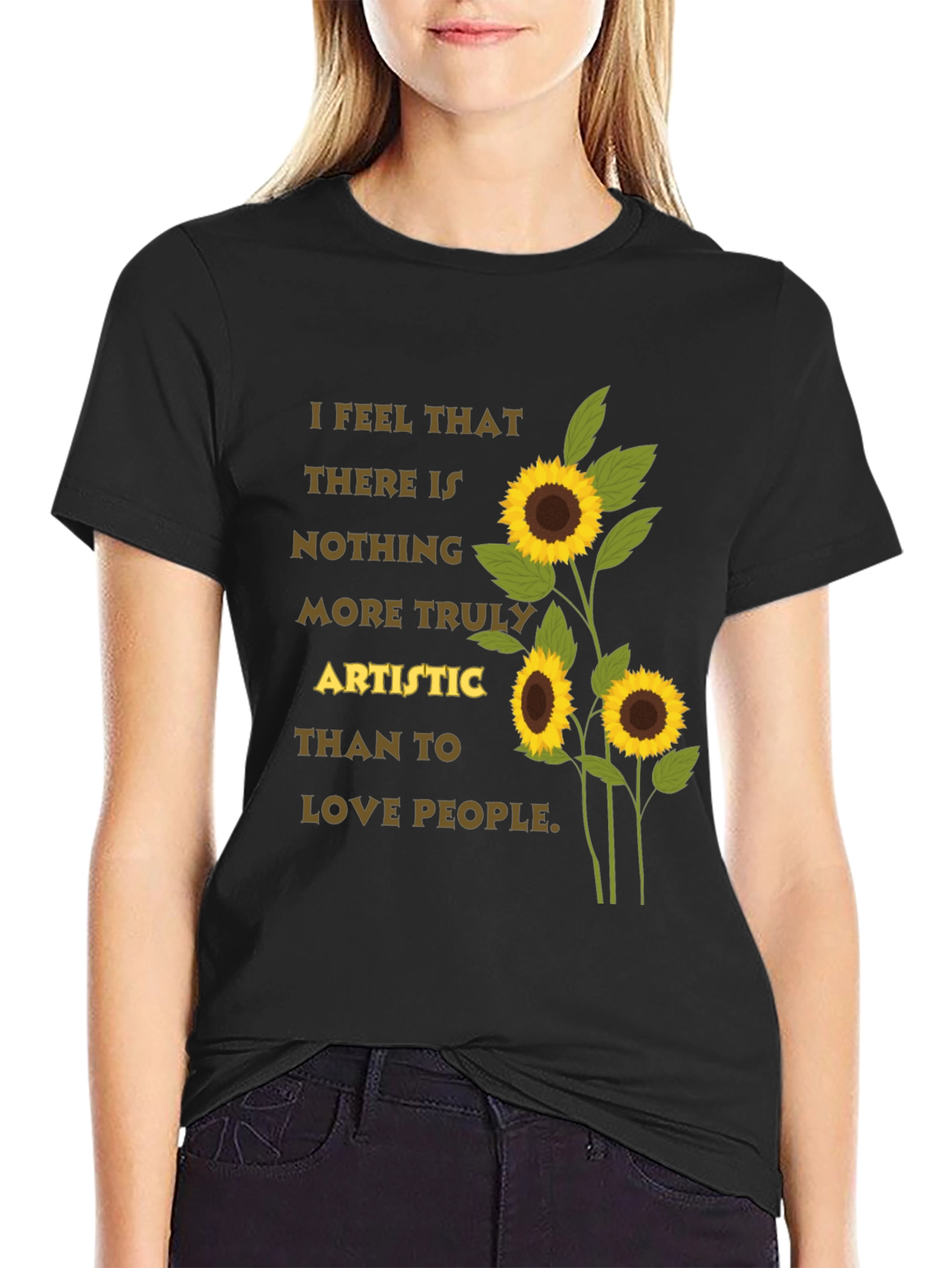 Black Artistic Sunflower T-Shirt - Love People Tee view 2