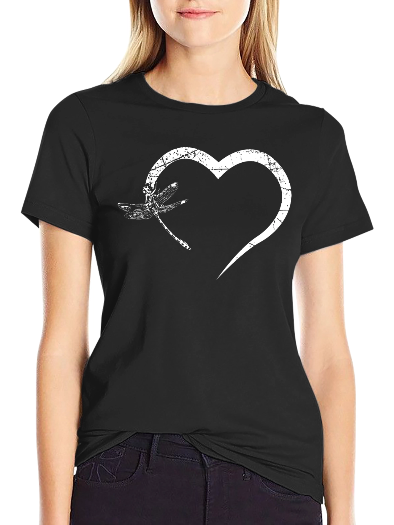 Black Dragonfly Heart Graphic Tee - Unisex Black T-Shirt view 2