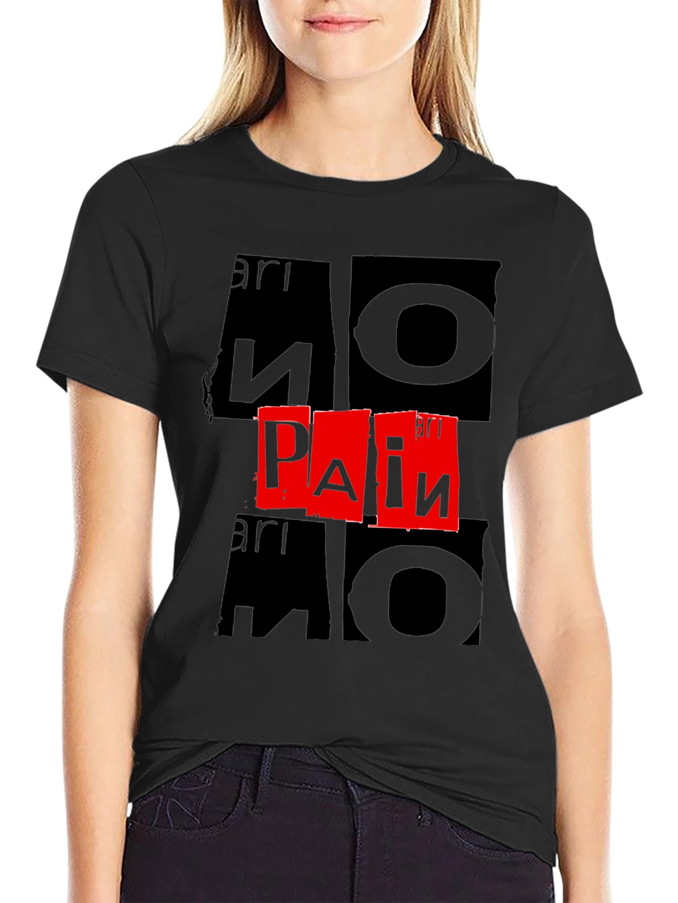 Black No Pain T-Shirt - Bold Graphic Print view 2