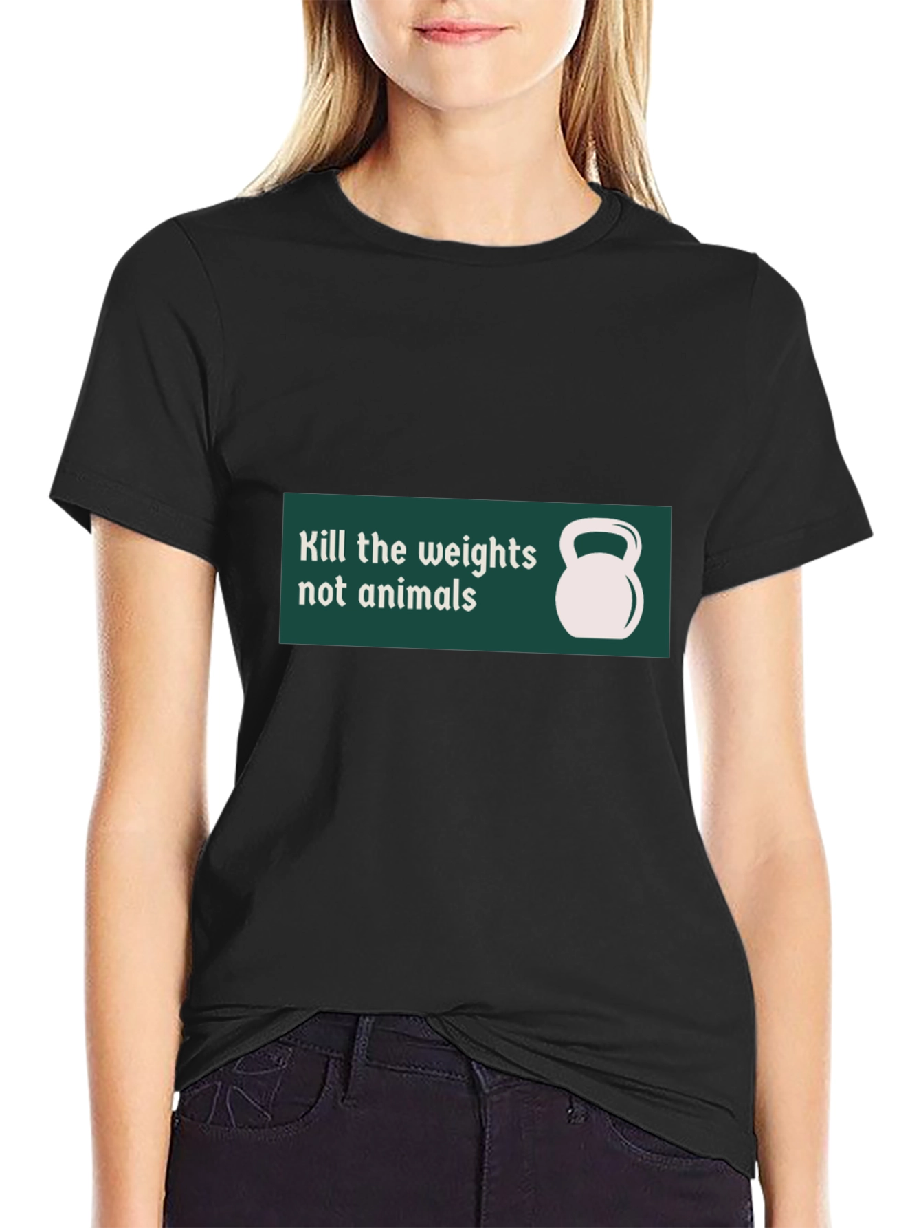 Black Vegan Workout T-Shirt - Kill the Weights, Not Animals view 2