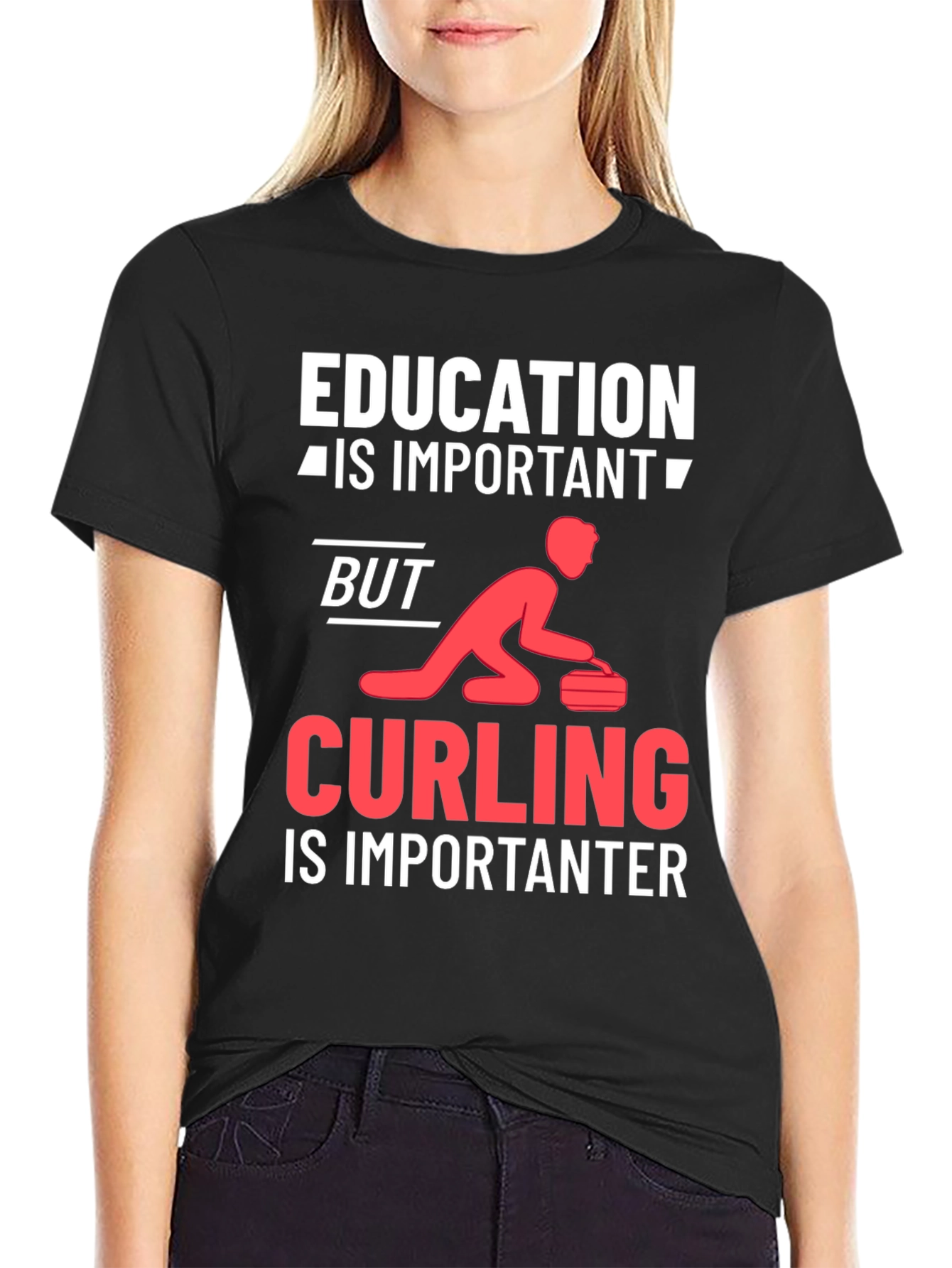 Black Education vs Curling T-Shirt view 2