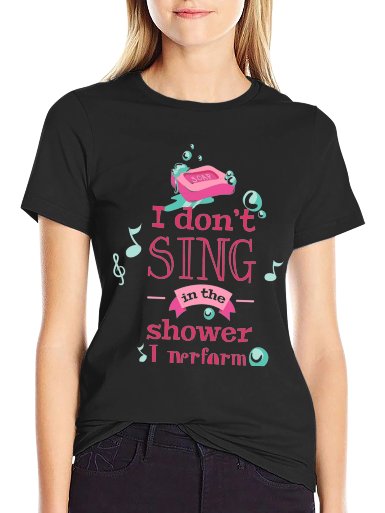 Black Shower Singer T-Shirt - "I Perform" Graphic Tee view 2