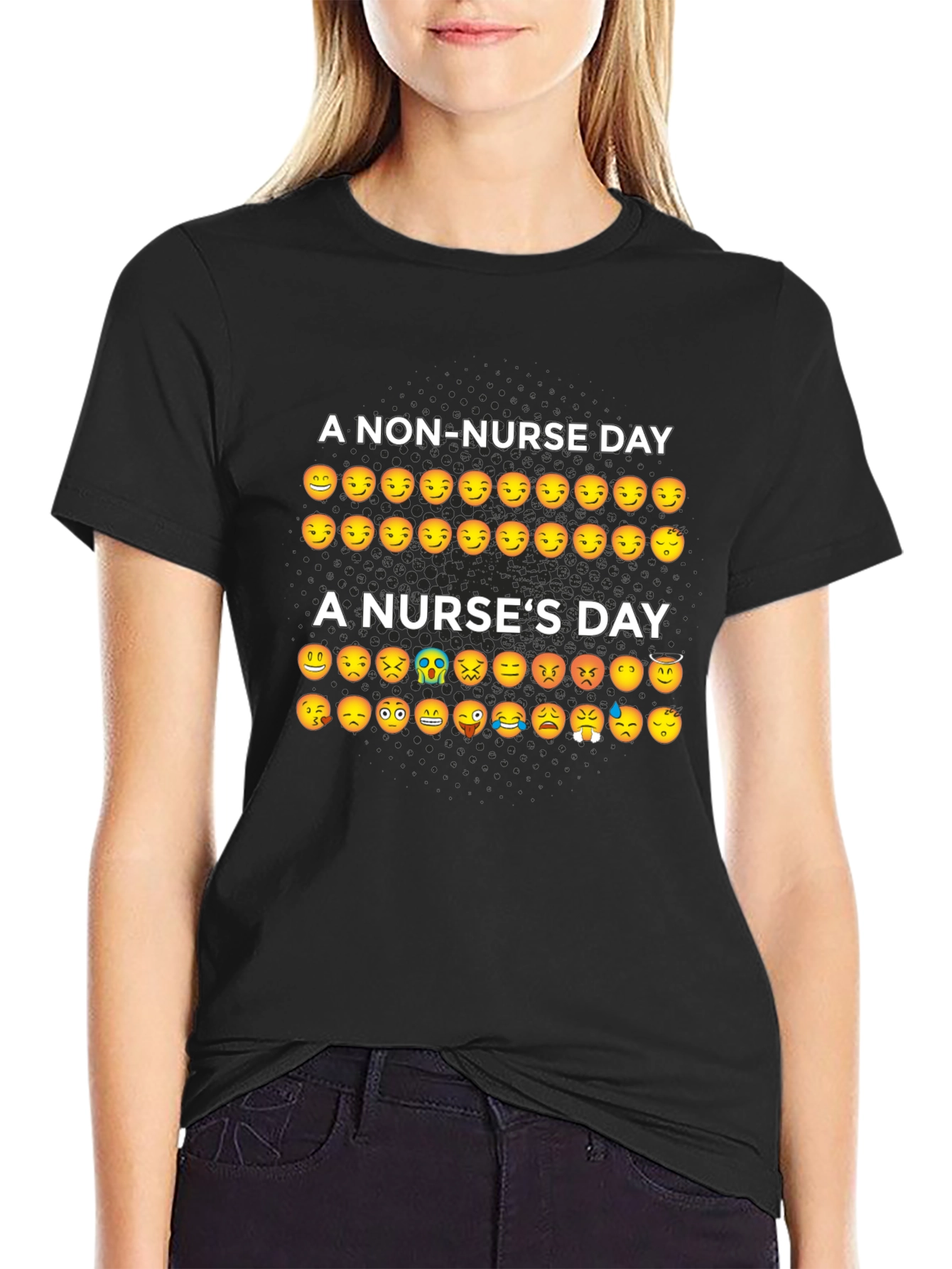 Black Nurse Humor T-Shirt - A Nurse's Day Emoji Design view 2