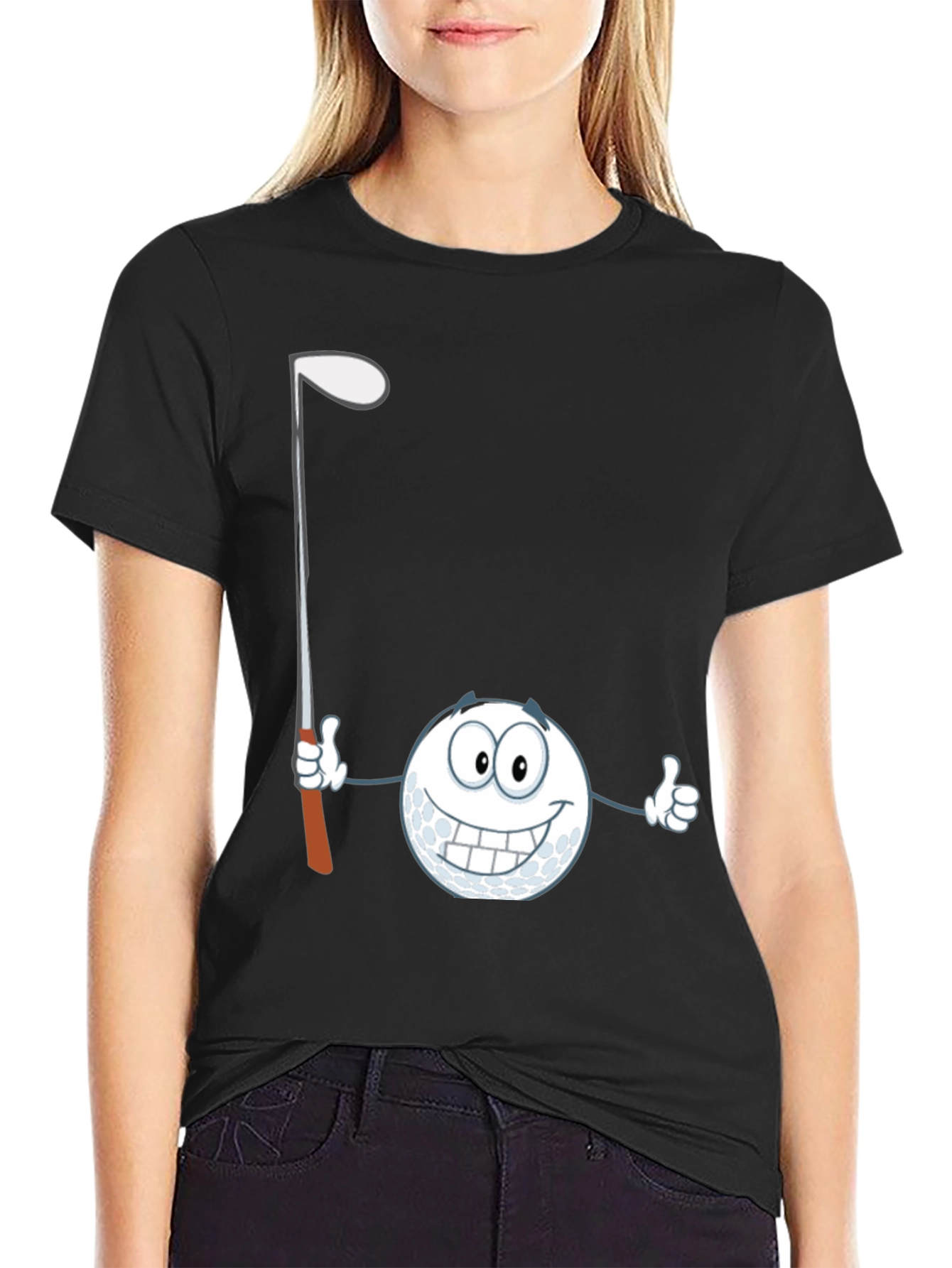 Black Golf Ball Cartoon T-Shirt - Funny Golfer Tee view 2