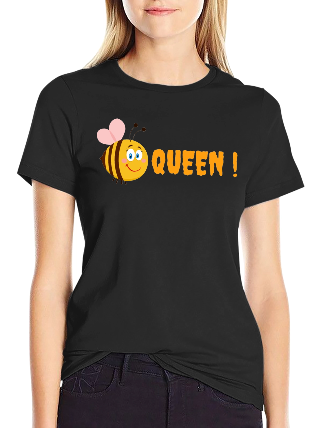 Black Queen Bee Graphic Tee - Black Cotton T-Shirt view 2