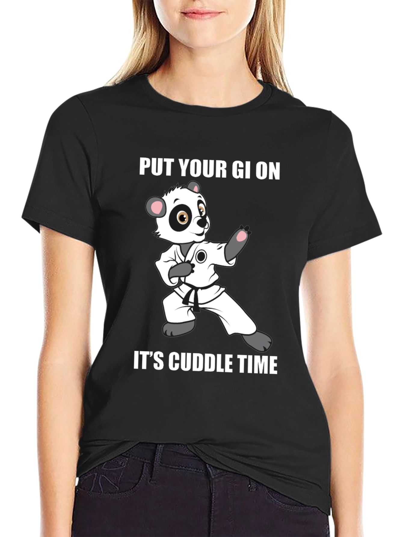 Black Panda Karate Cuddle Time T-Shirt view 2