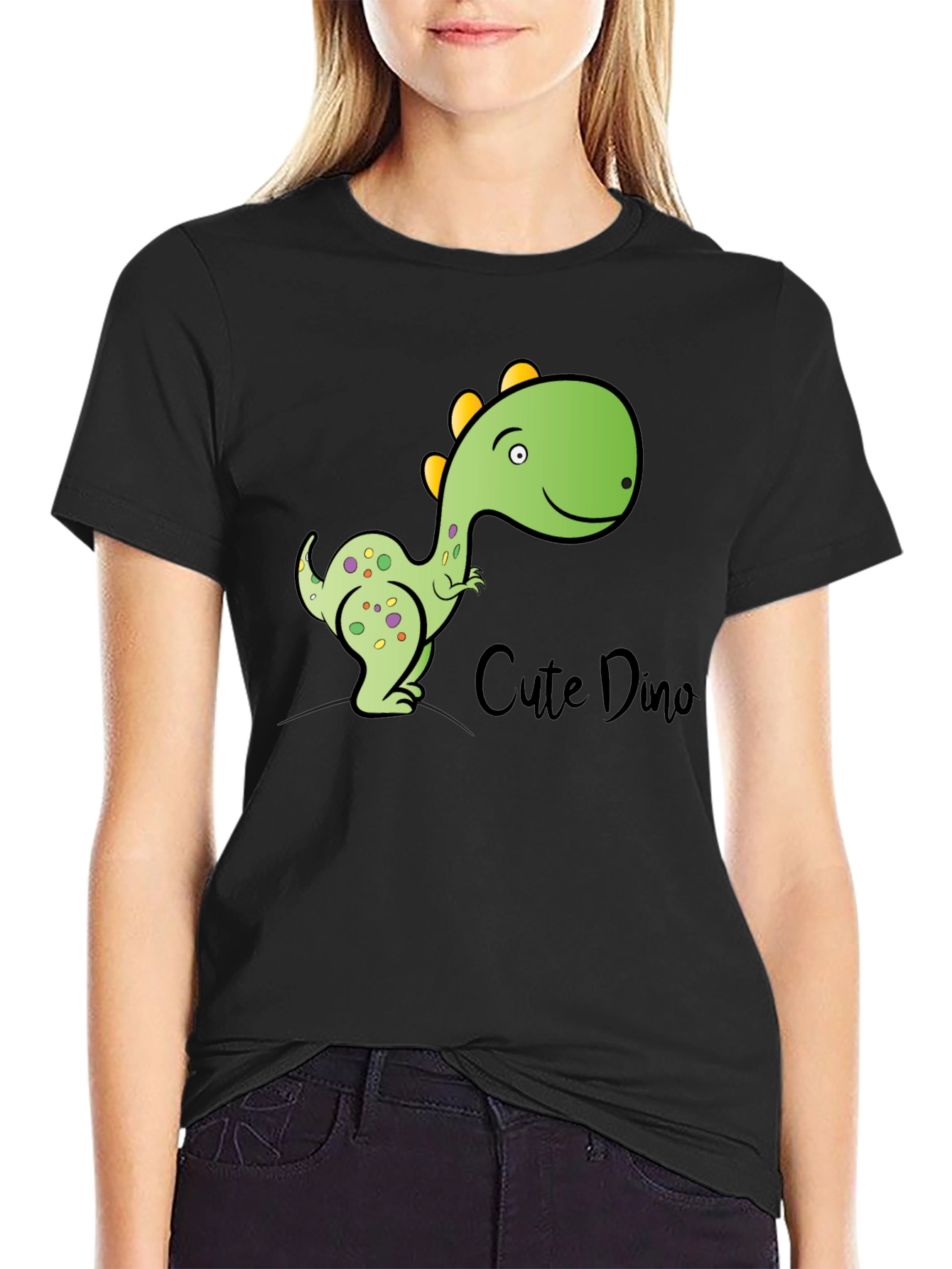 Black Cute Dino T-Shirt - Black Cotton Blend view 2