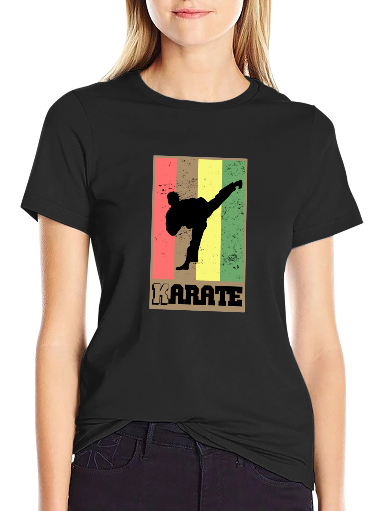Black Karate Retro Style Graphic T-Shirt view 2