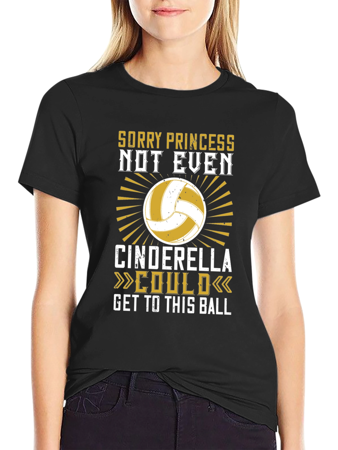 Black Volleyball T-Shirt - Sorry Princess Cinderella Could view 2