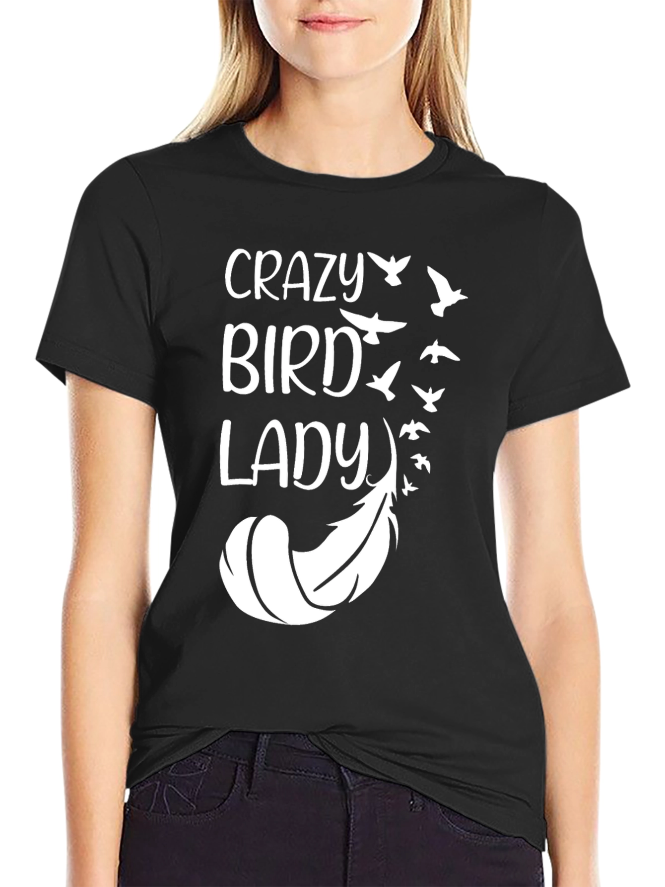 Black Crazy Bird Lady Graphic Tee view 2