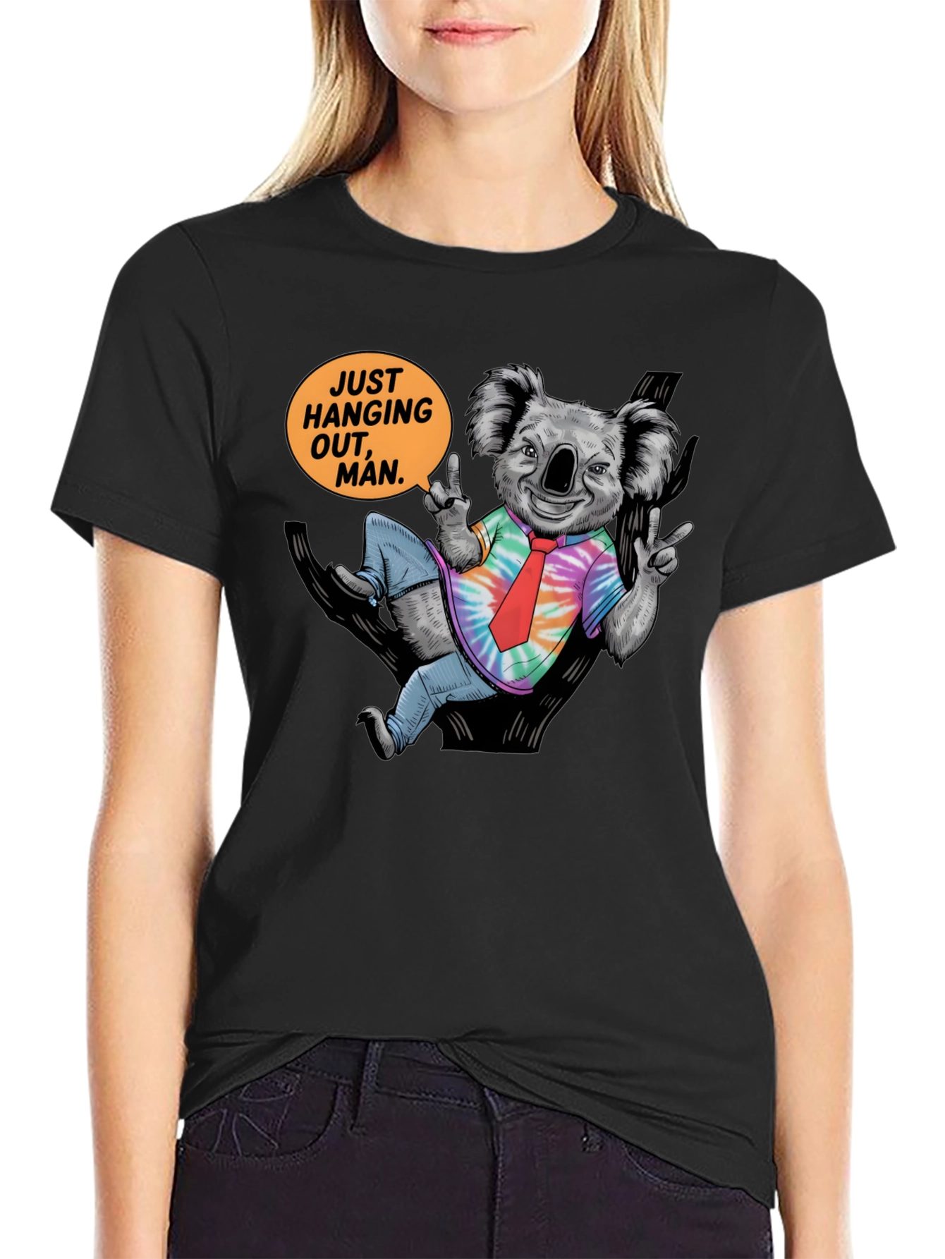 Black Cool Koala T-Shirt - Just Hanging Out, Man! view 2