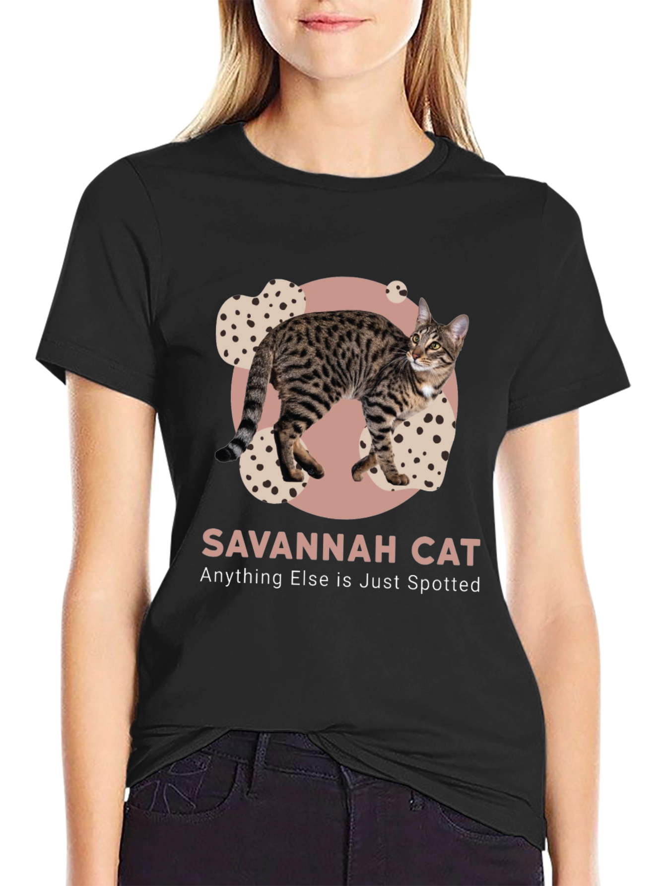 Black Savannah Cat Spotted T-Shirt - Unique Design view 2