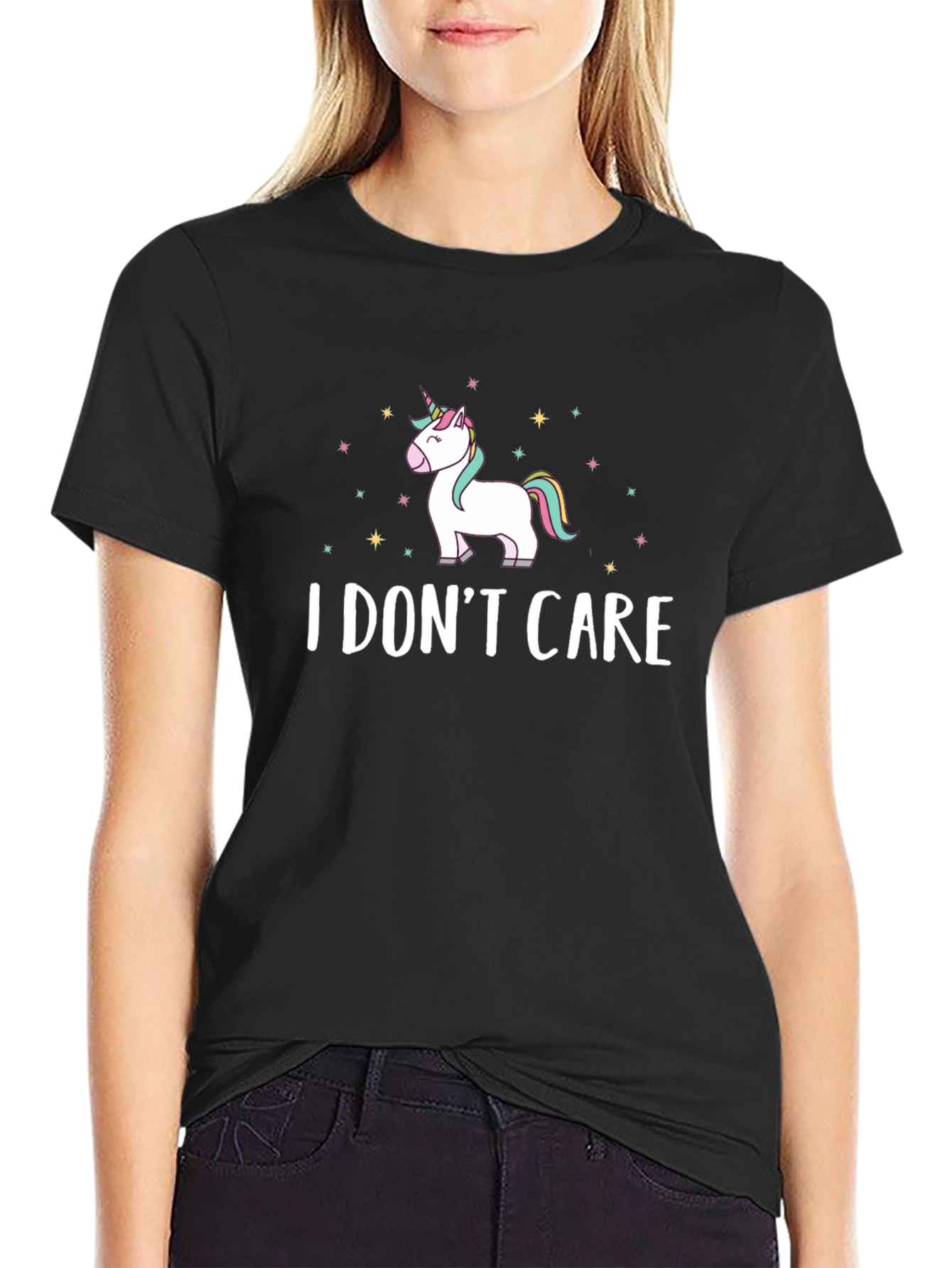 Black I Don't Care Unicorn Graphic T-Shirt view 2
