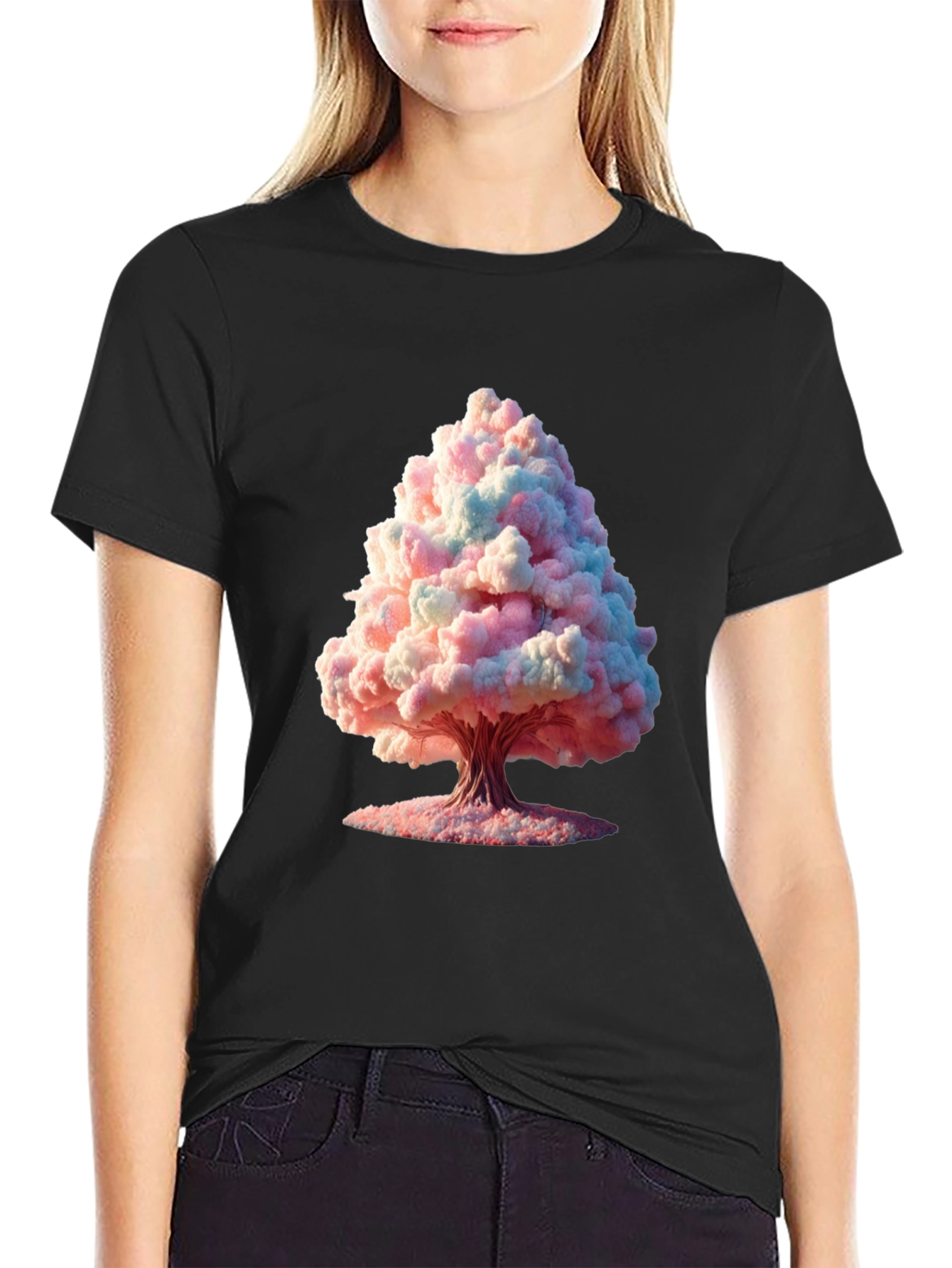 Black Cotton Candy Tree Graphic Black Tee view 2