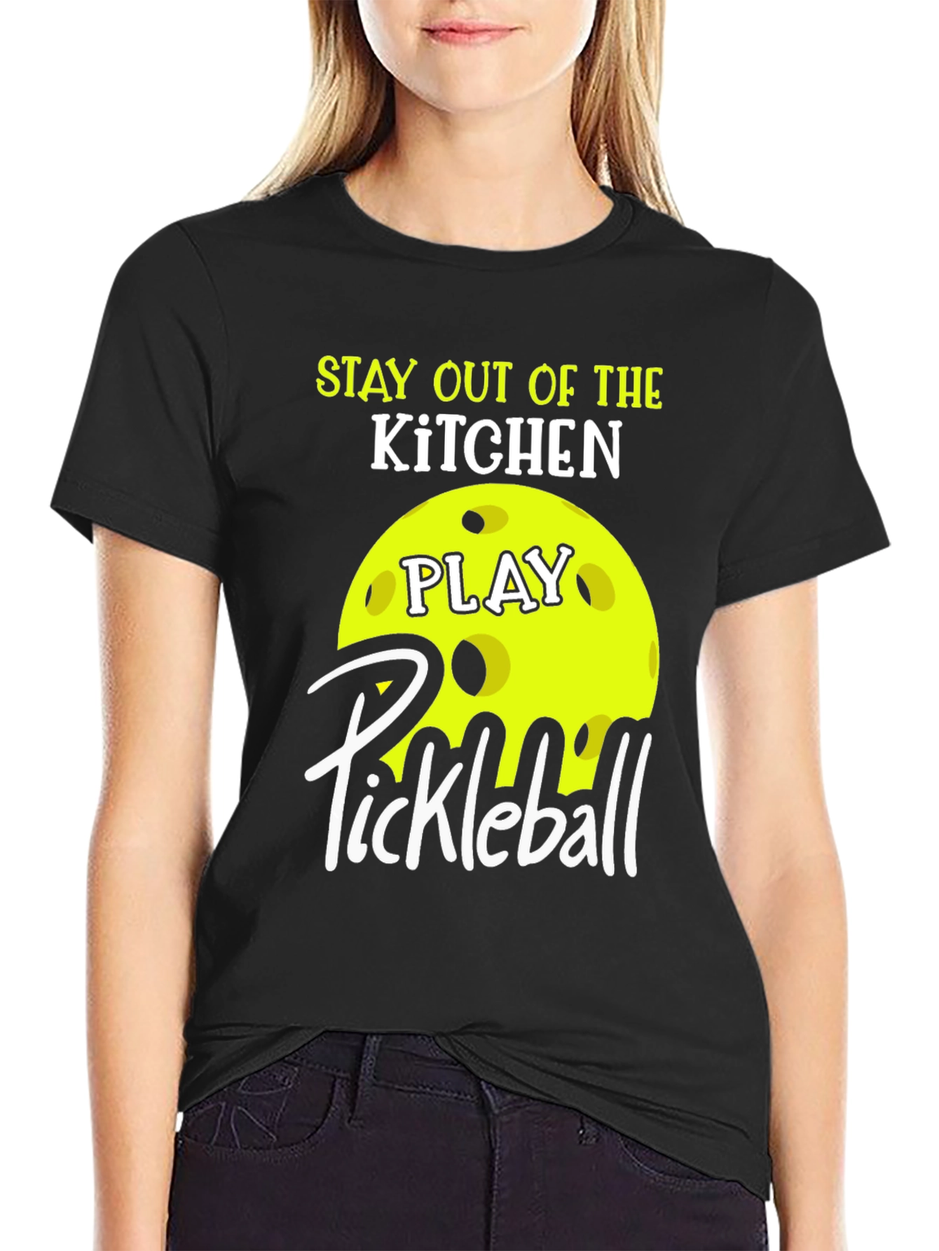 Black Stay Out of the Kitchen Pickleball T-Shirt view 2
