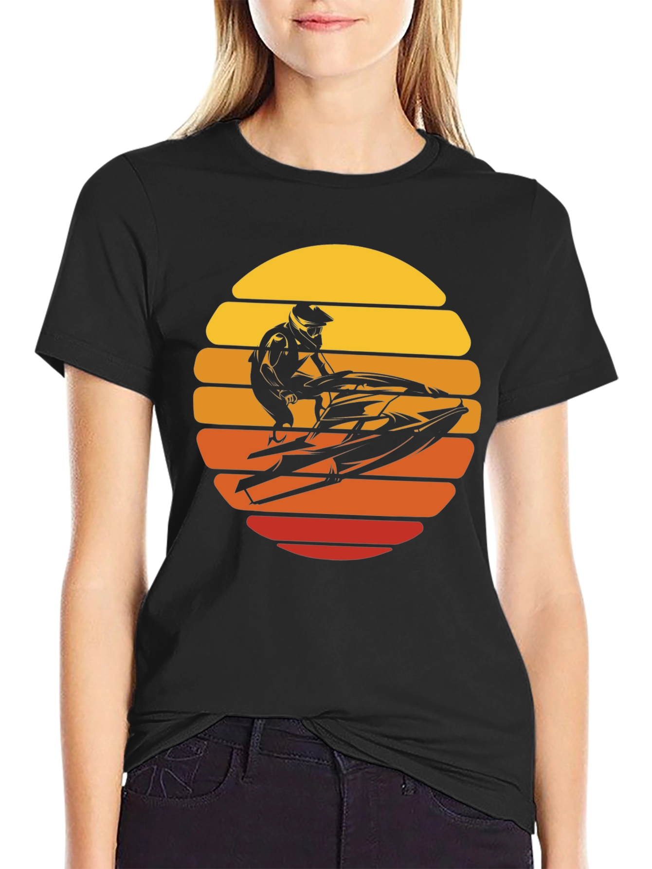 Black Jet Ski Sunset Graphic Tee - Black Cotton T-Shirt view 2