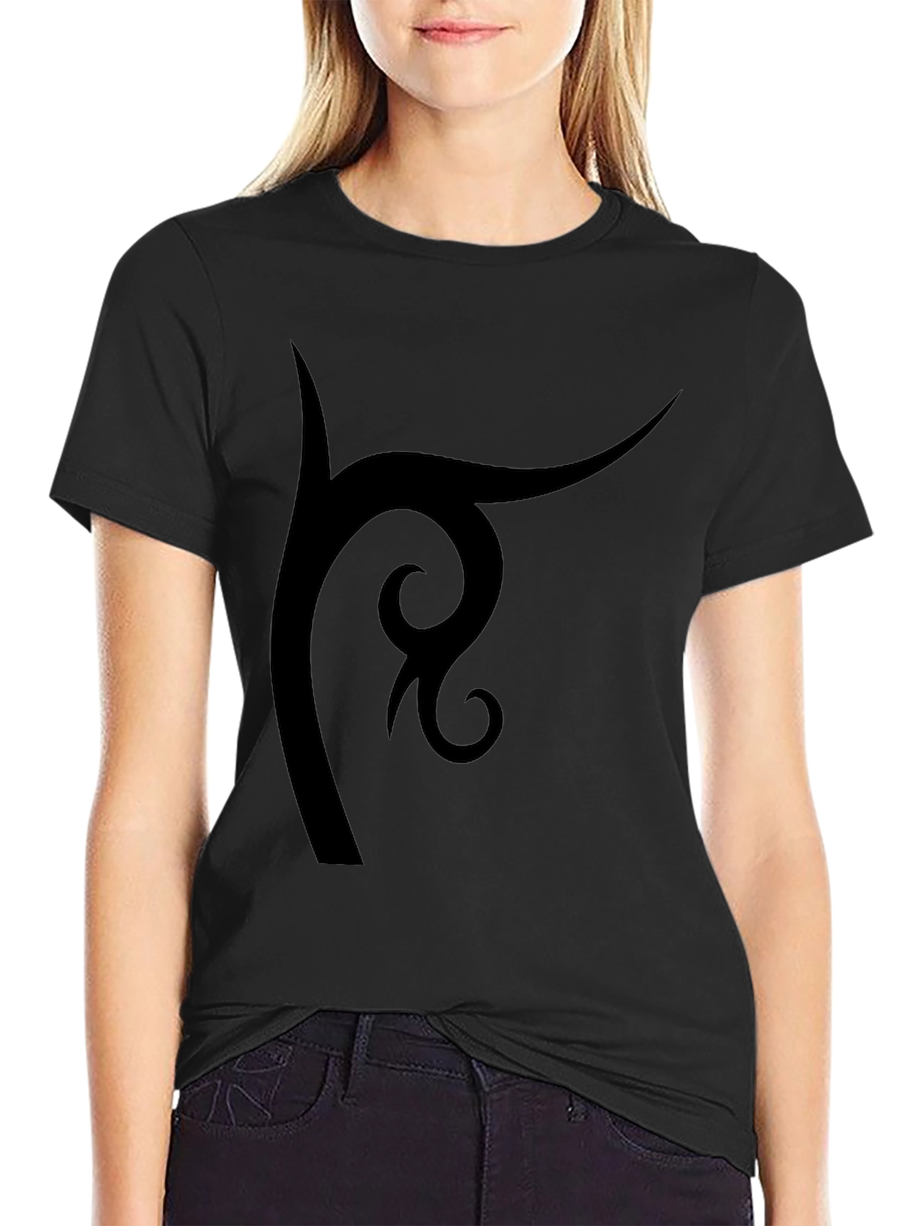 Black Tribal Design Black T-Shirt view 2