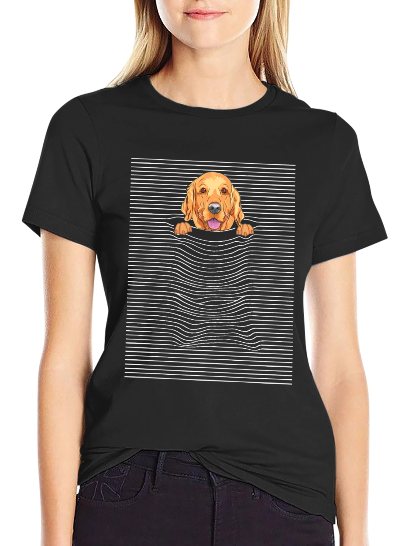 Black Golden Retriever Peek-a-Boo T-Shirt view 2