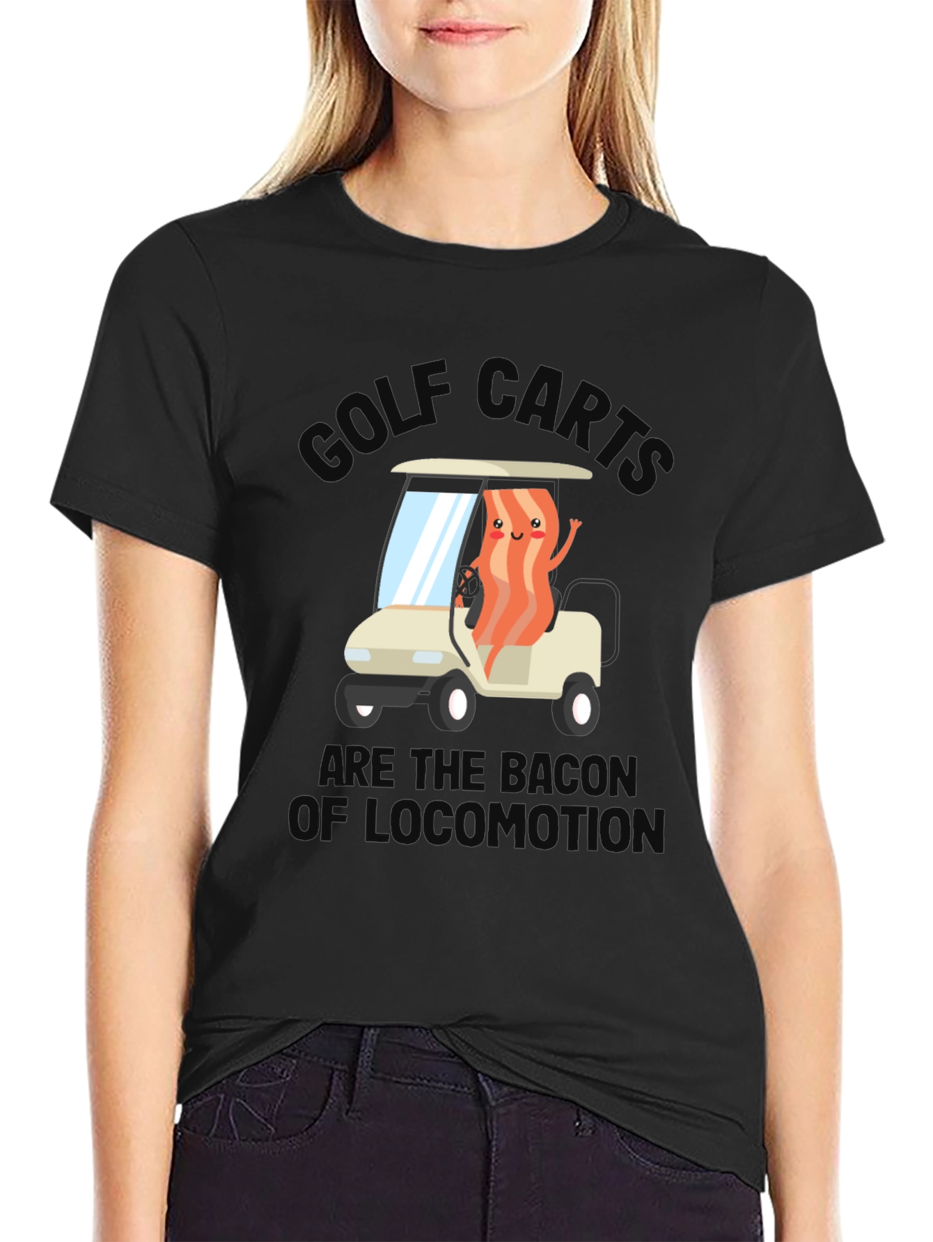 Black Golf Cart Bacon Funny Humor T-Shirt view 2