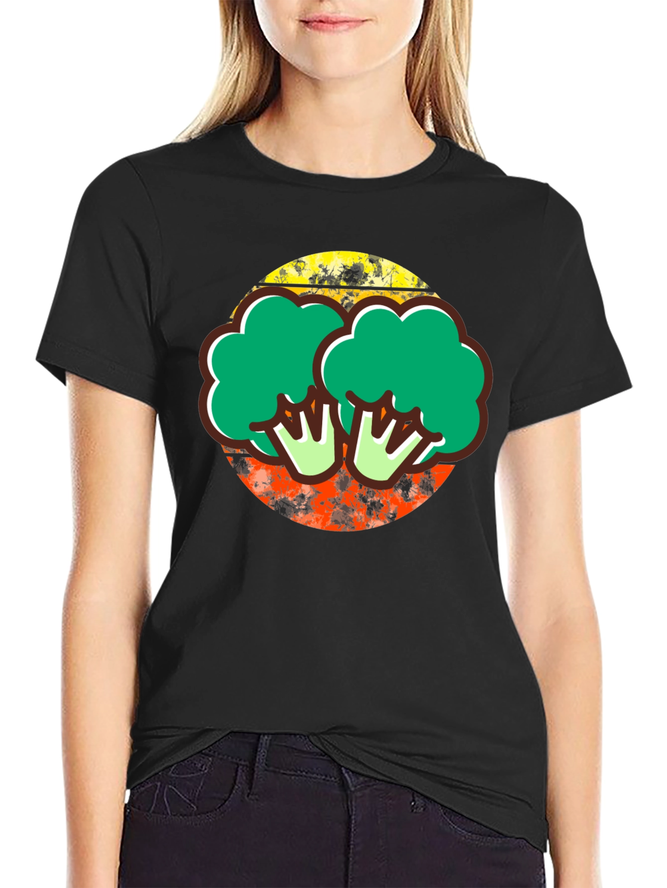 Black Broccoli Graphic Tee - Quirky Foodie T-Shirt view 2