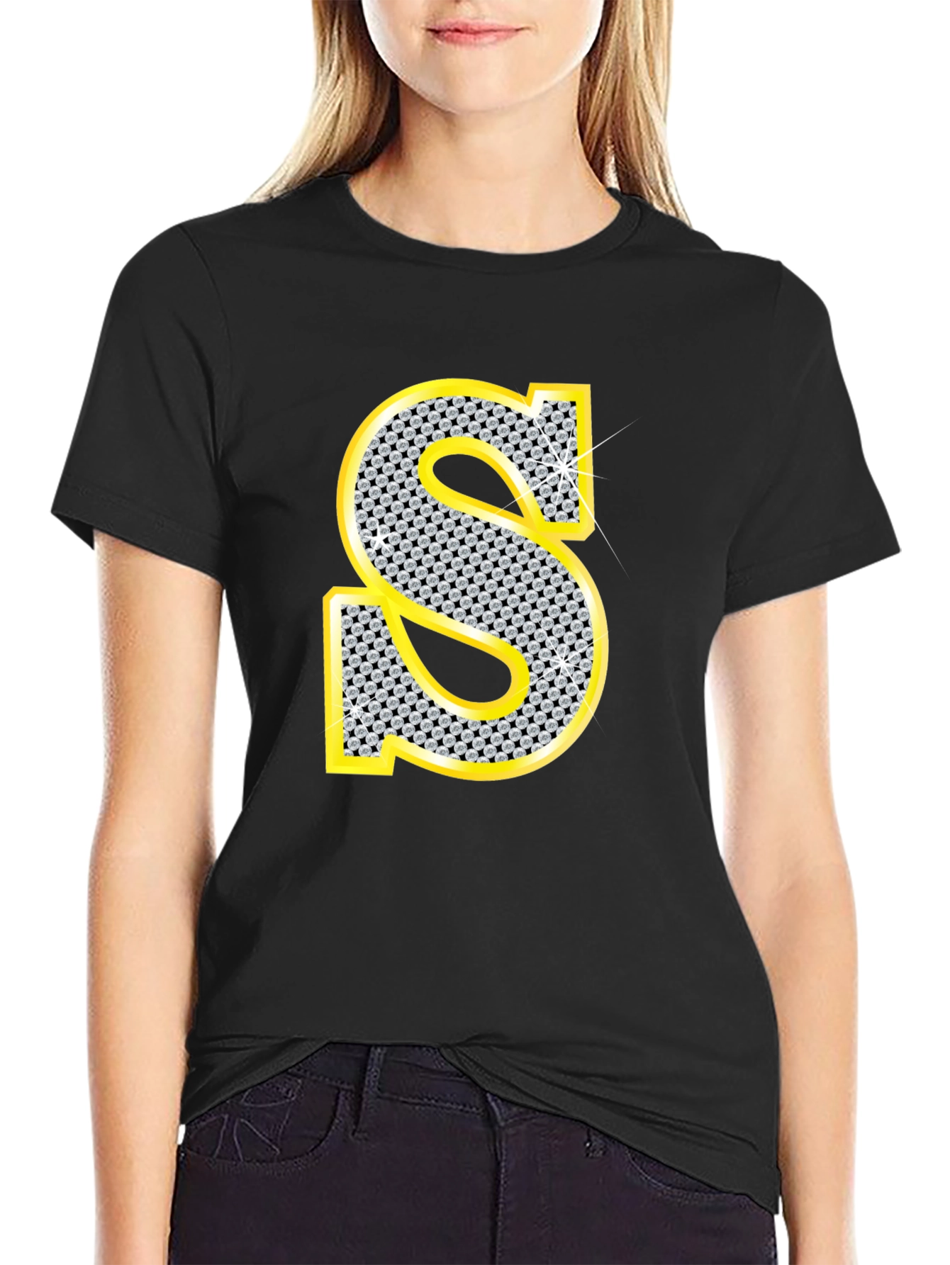 Black Diamond Letter S Black T-Shirt view 2