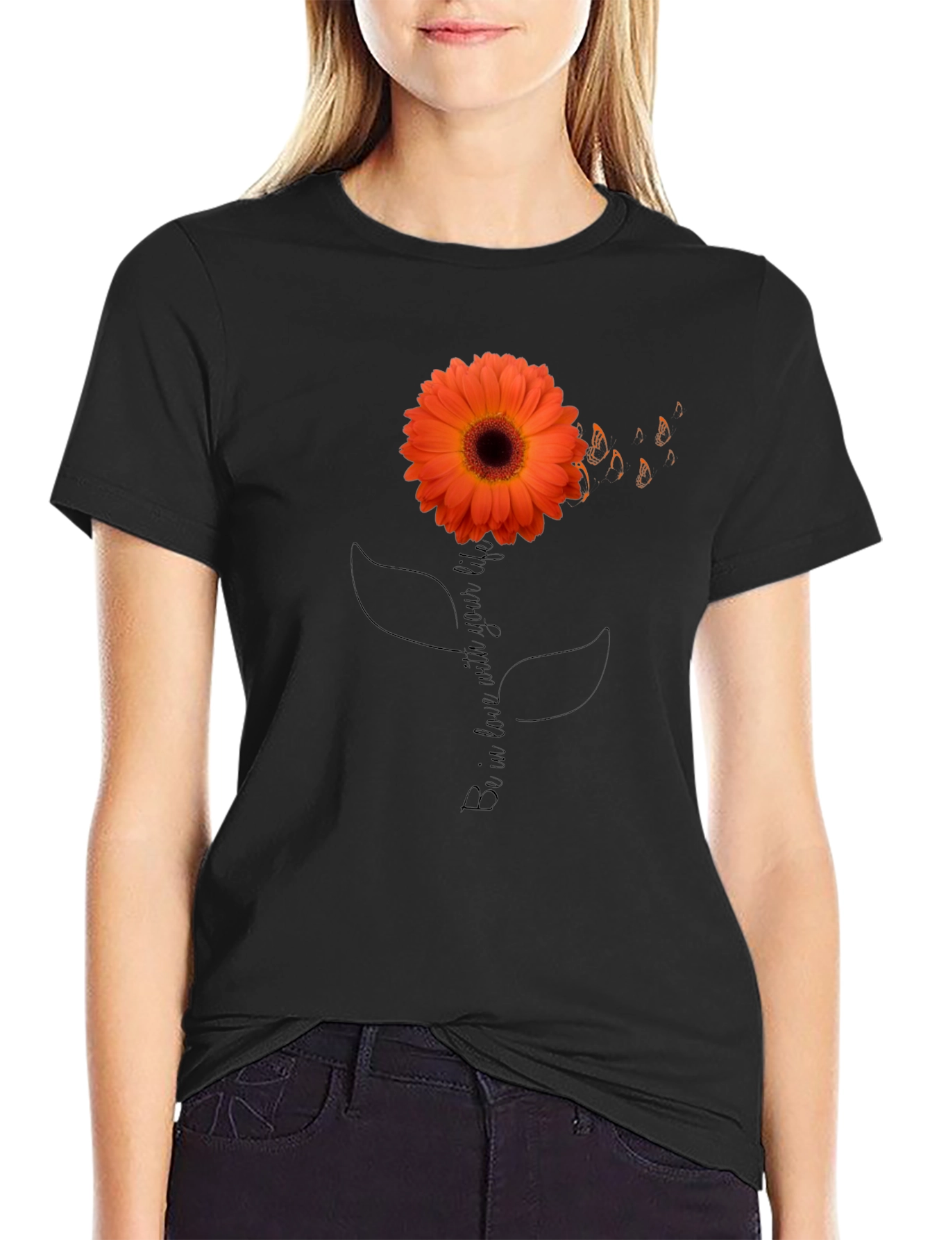 Black Sunflower Graphic Tee - Black Cotton T-Shirt view 2