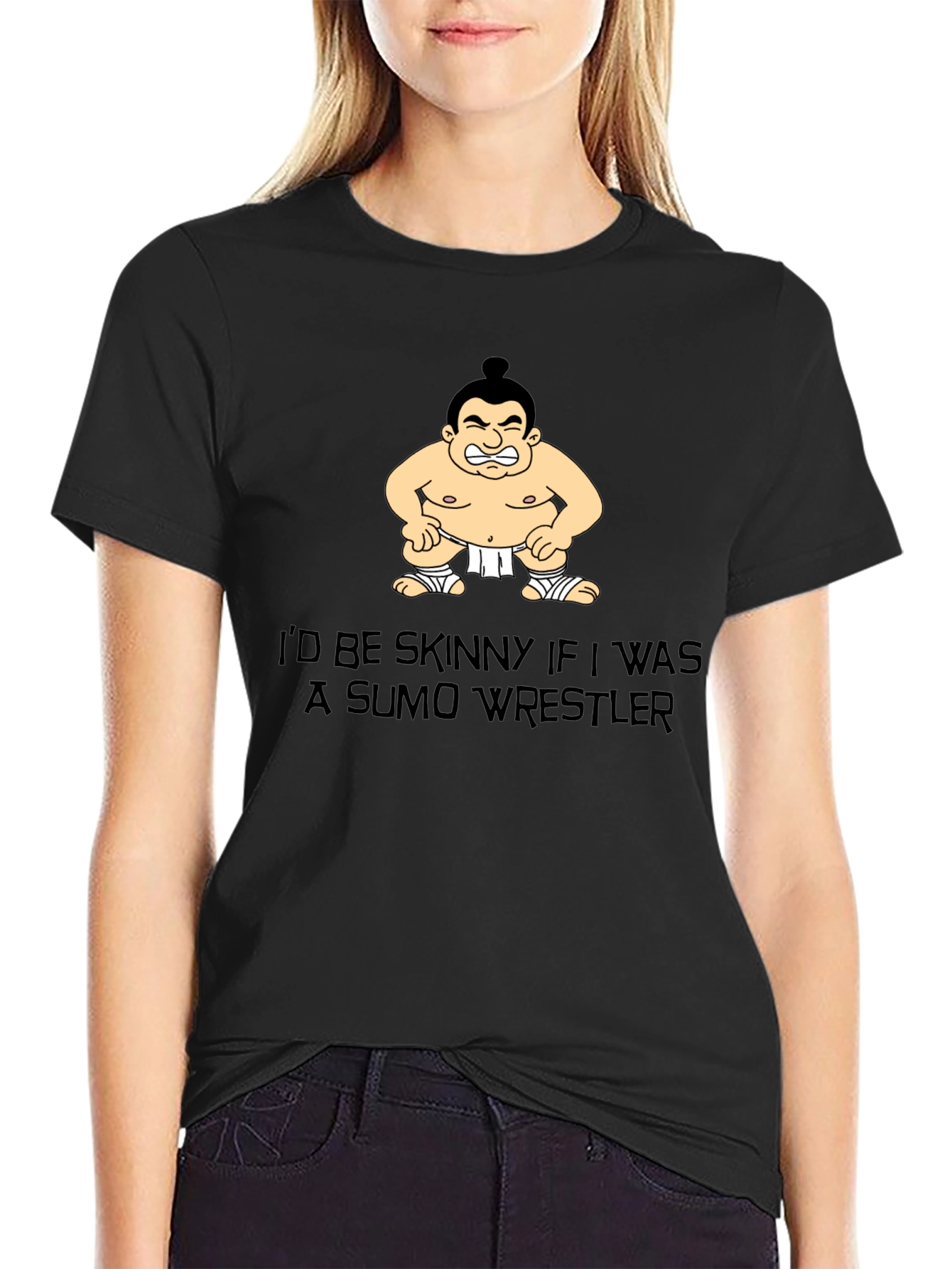 Black Sumo Wrestler Graphic T-Shirt - Funny Design view 2