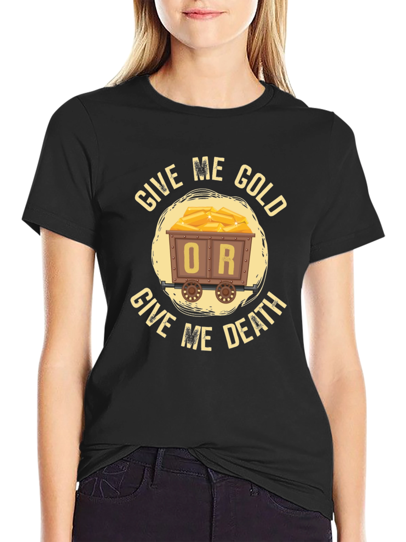 Black Give Me Gold Or Give Me Death Black T-Shirt view 2