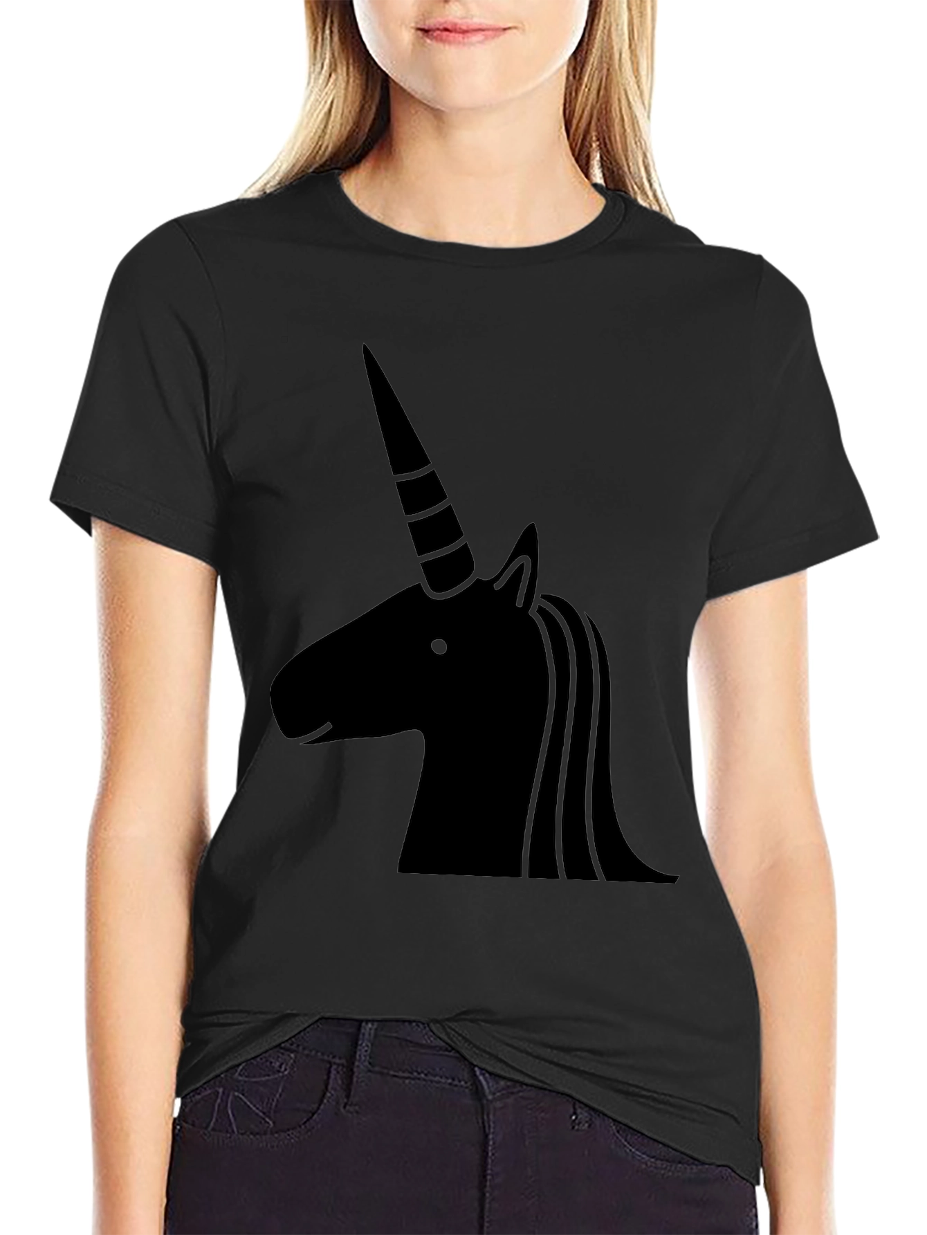 Black Unicorn Silhouette Black T-Shirt view 2