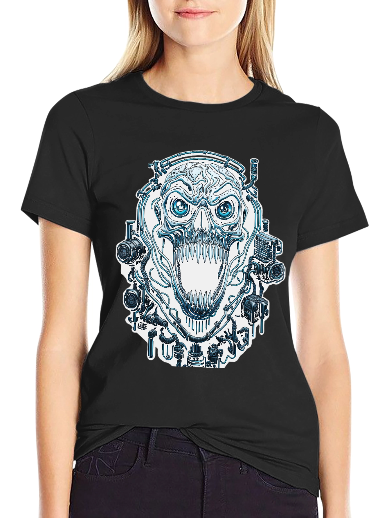 Black Steampunk Skull T-Shirt - Edgy Graphic Tee view 2