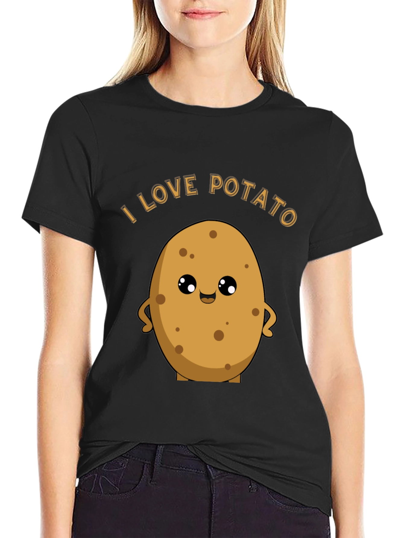 Black I Love Potato Graphic T-Shirt - Unisex Black Tee view 2