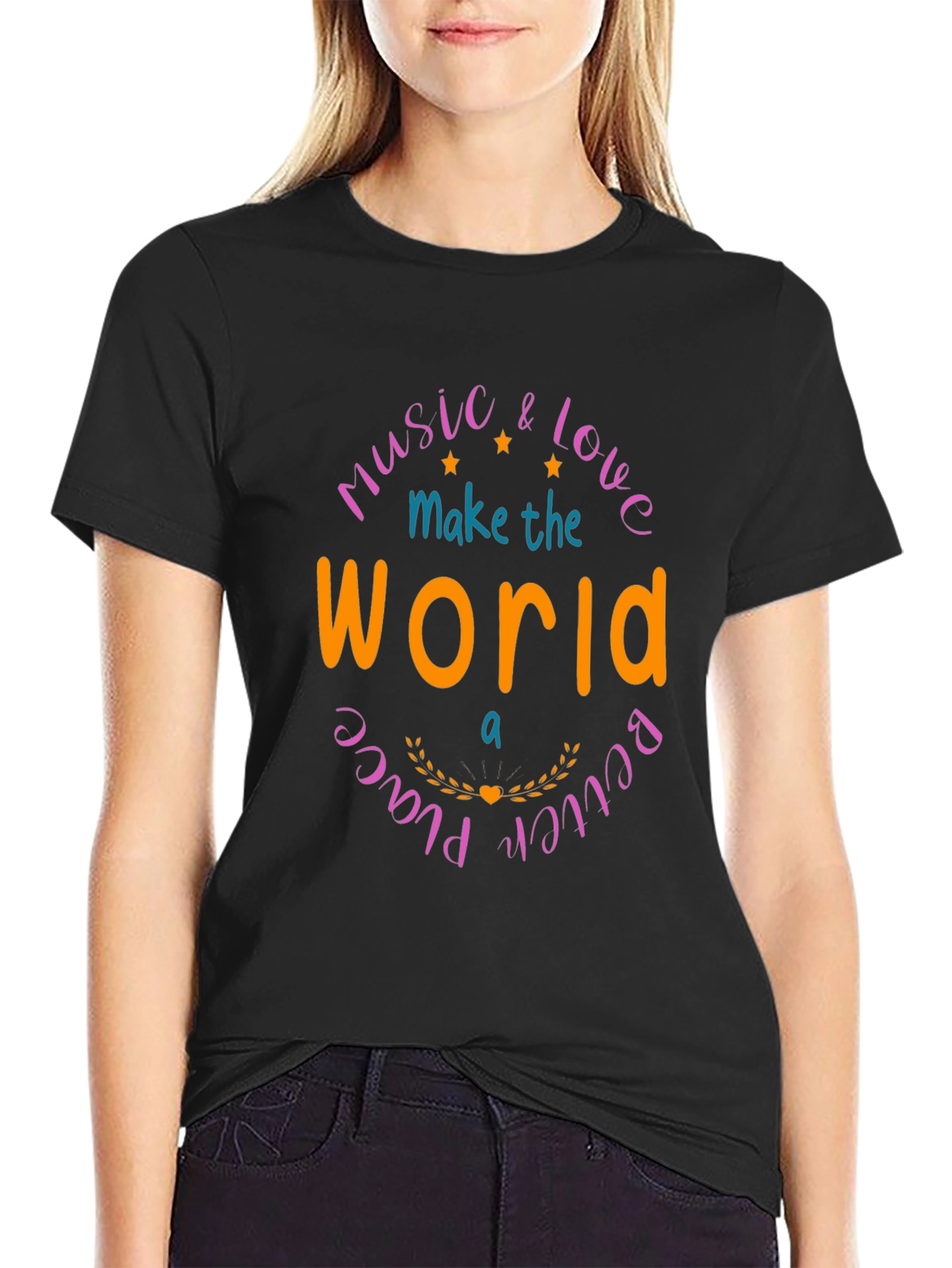 Black Music & Love Makes The World Better Black T-Shirt view 2