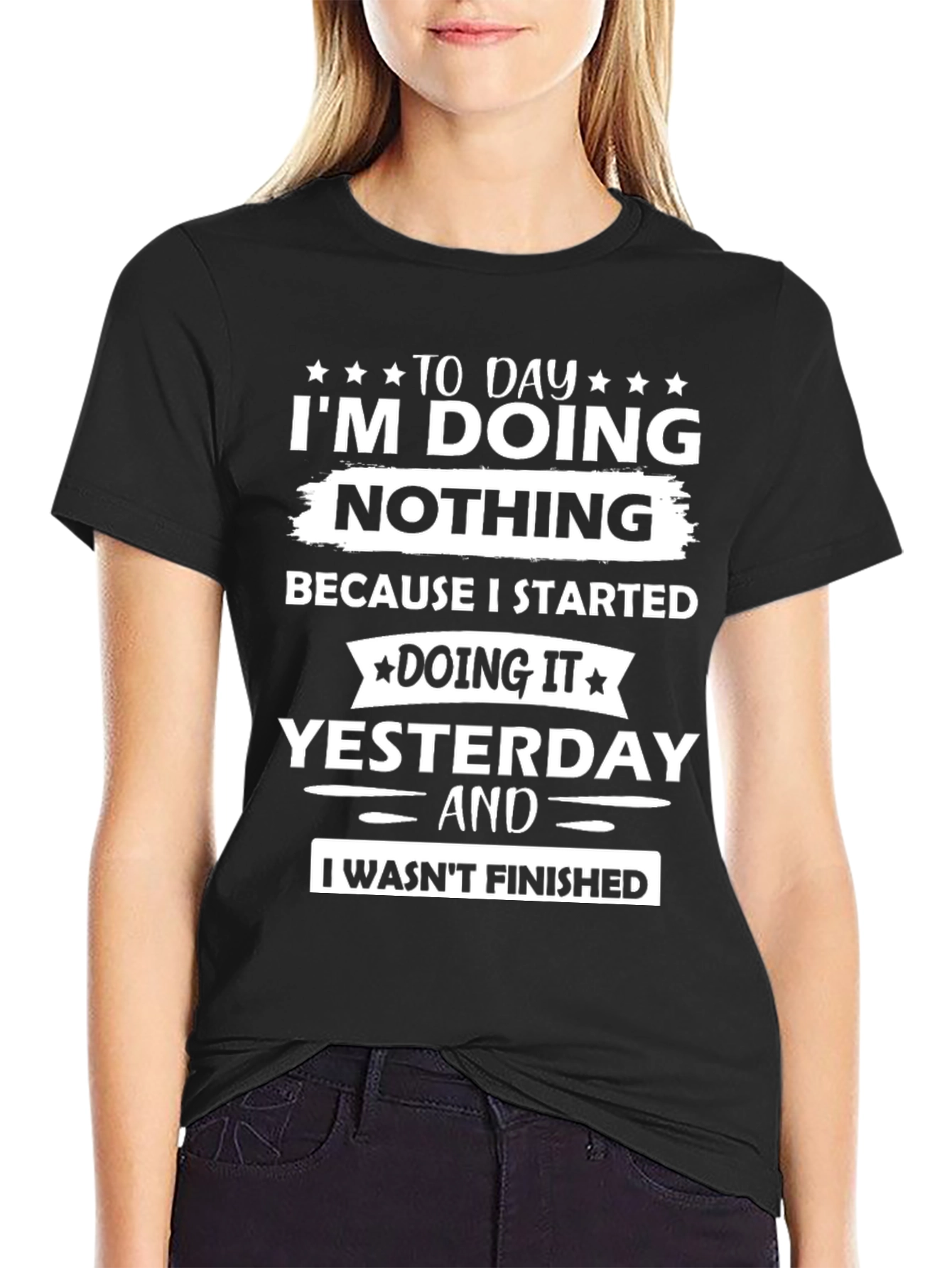 Black Funny I'm Doing Nothing T-Shirt view 2