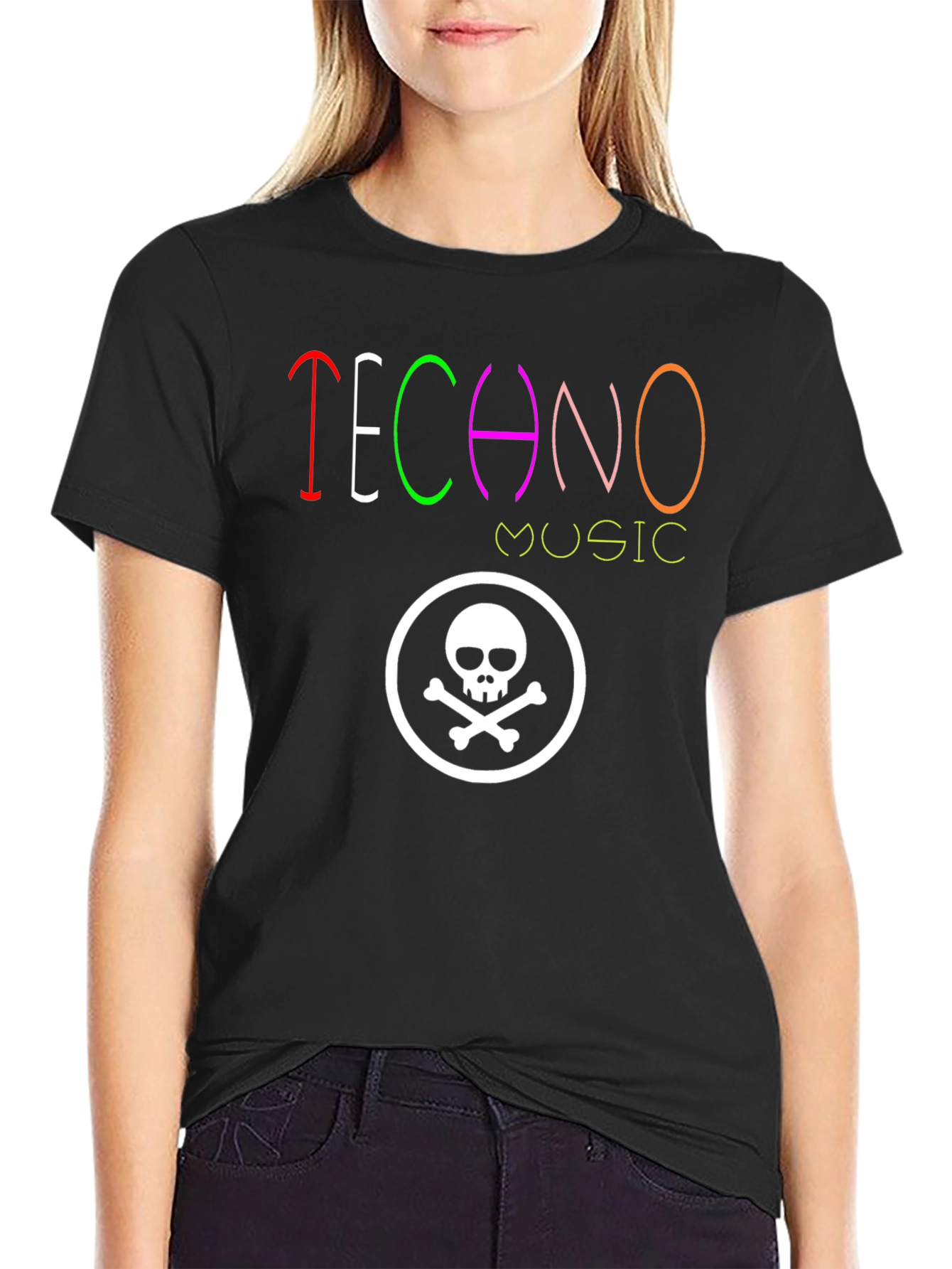 Black Techno Music Skull Graphic Tee - Black view 2
