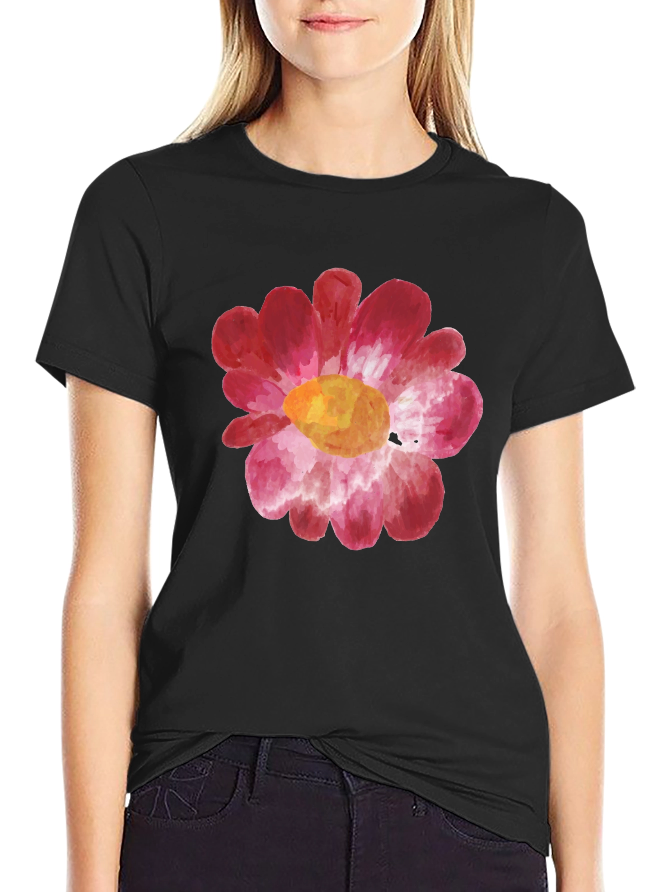 Black Floral Watercolor Graphic Tee - Black view 2