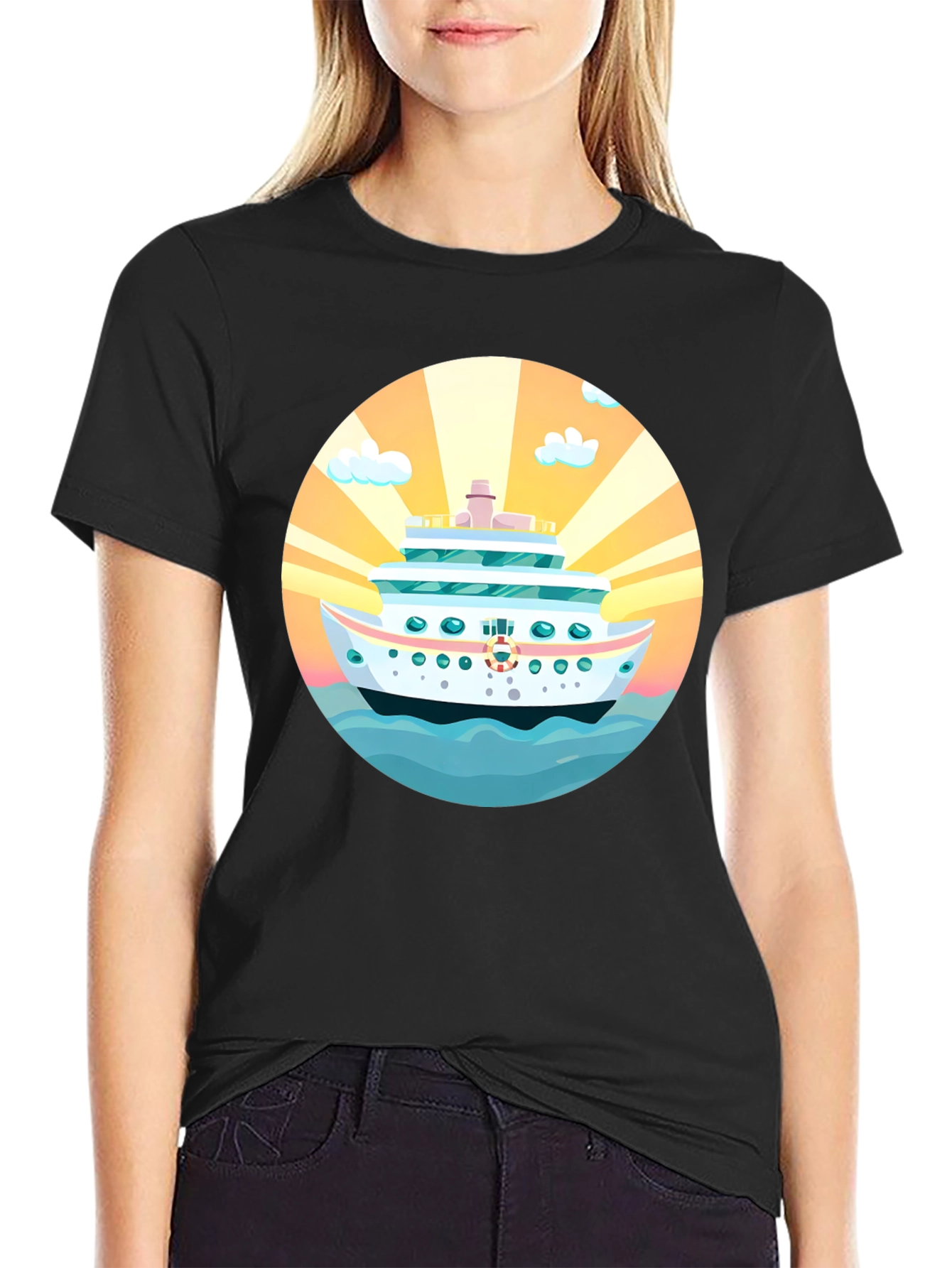 Black Cruise Ship Graphic Tee - Sun, Sea, Style! view 2